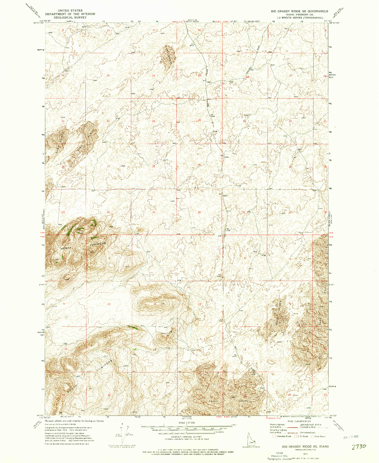 USGS 1:24000-SCALE QUADRANGLE FOR BIG GRASSY RIDGE SE, ID 1972