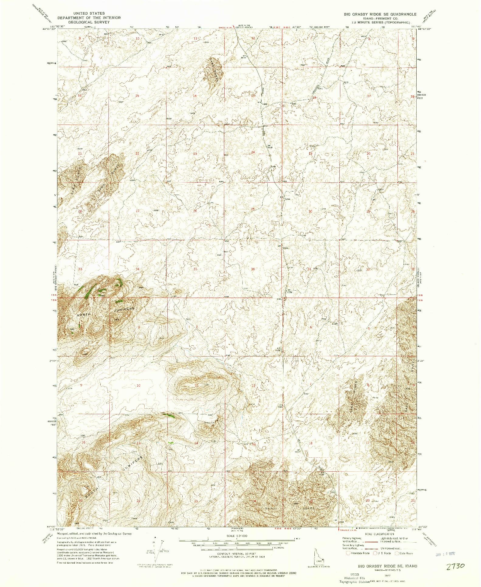 USGS 1:24000-SCALE QUADRANGLE FOR BIG GRASSY RIDGE SE, ID 1972