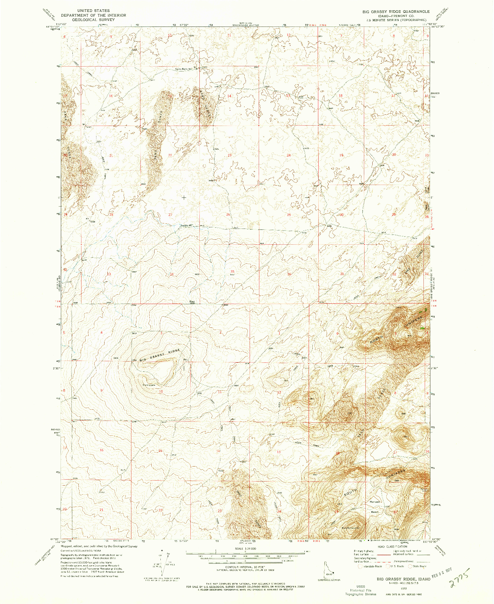 USGS 1:24000-SCALE QUADRANGLE FOR BIG GRASSY RIDGE, ID 1972