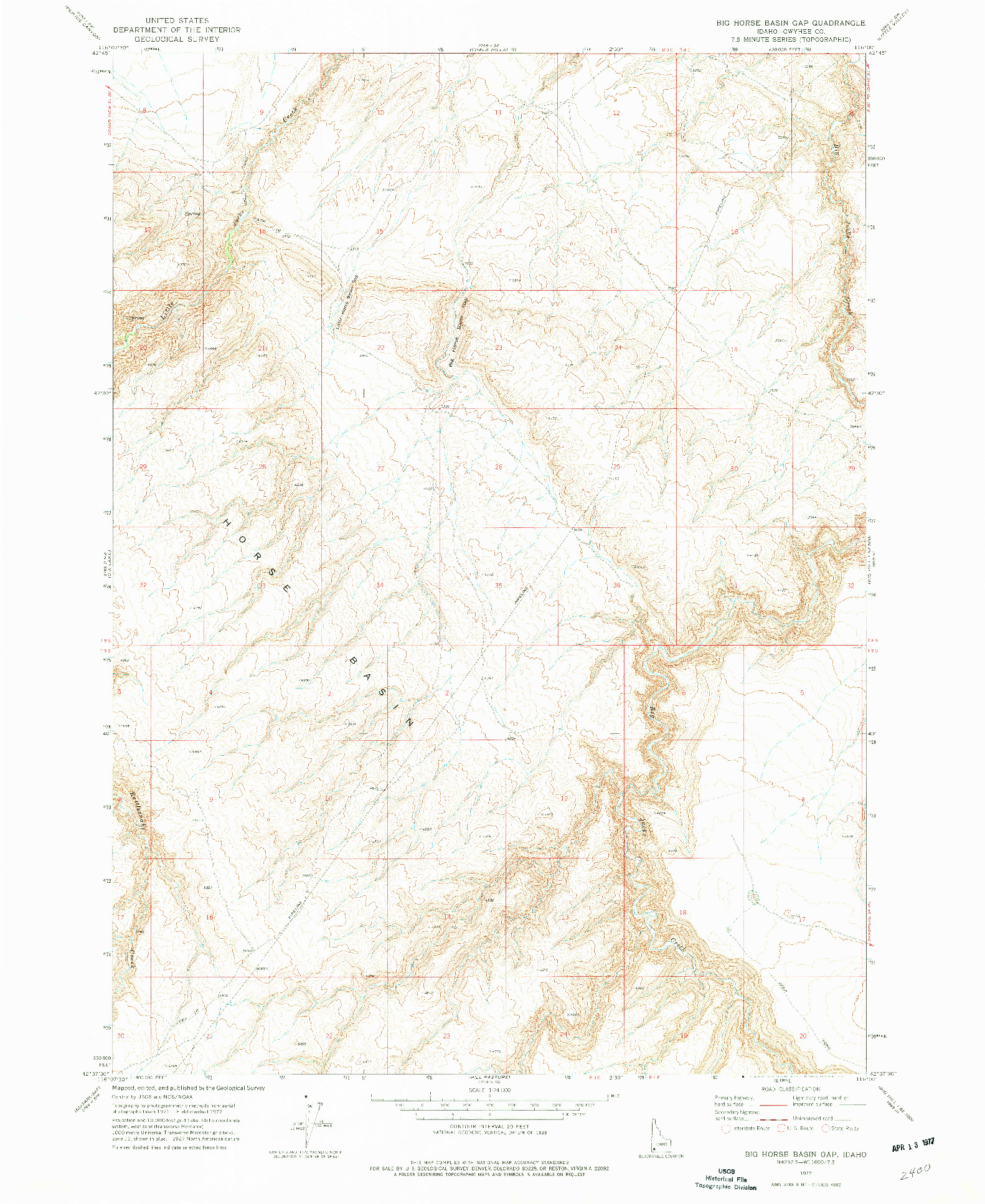 USGS 1:24000-SCALE QUADRANGLE FOR BIG HORSE BASIN GAP, ID 1972