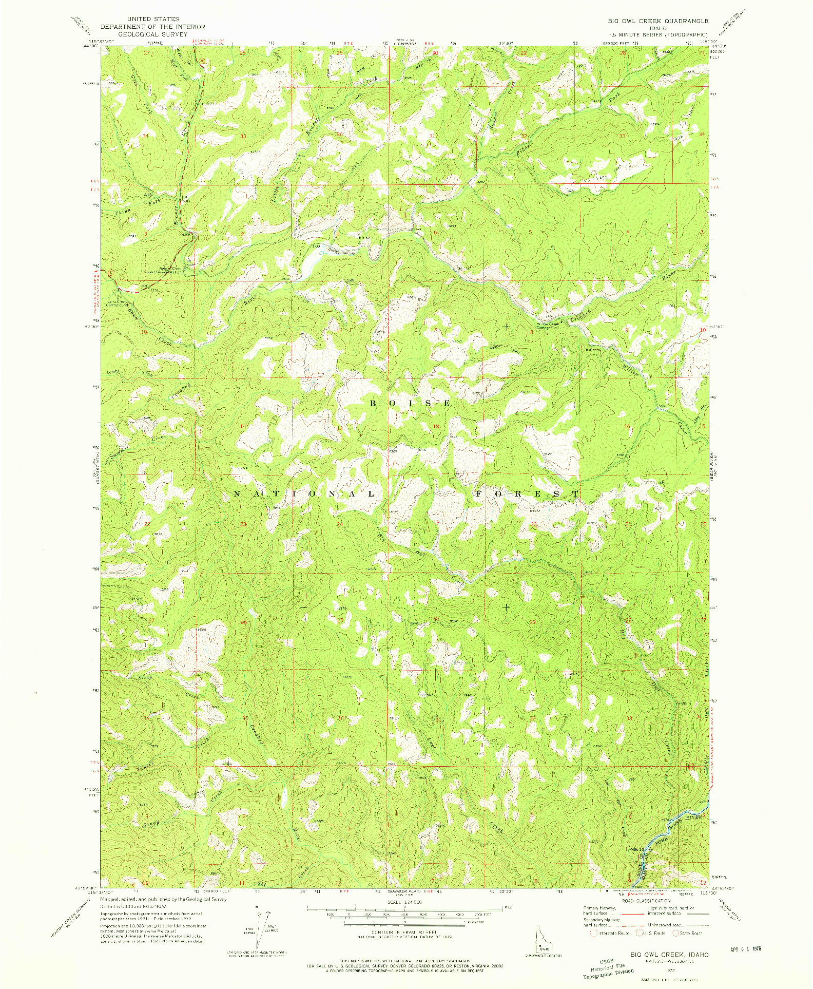 USGS 1:24000-SCALE QUADRANGLE FOR BIG OWL CREEK, ID 1972