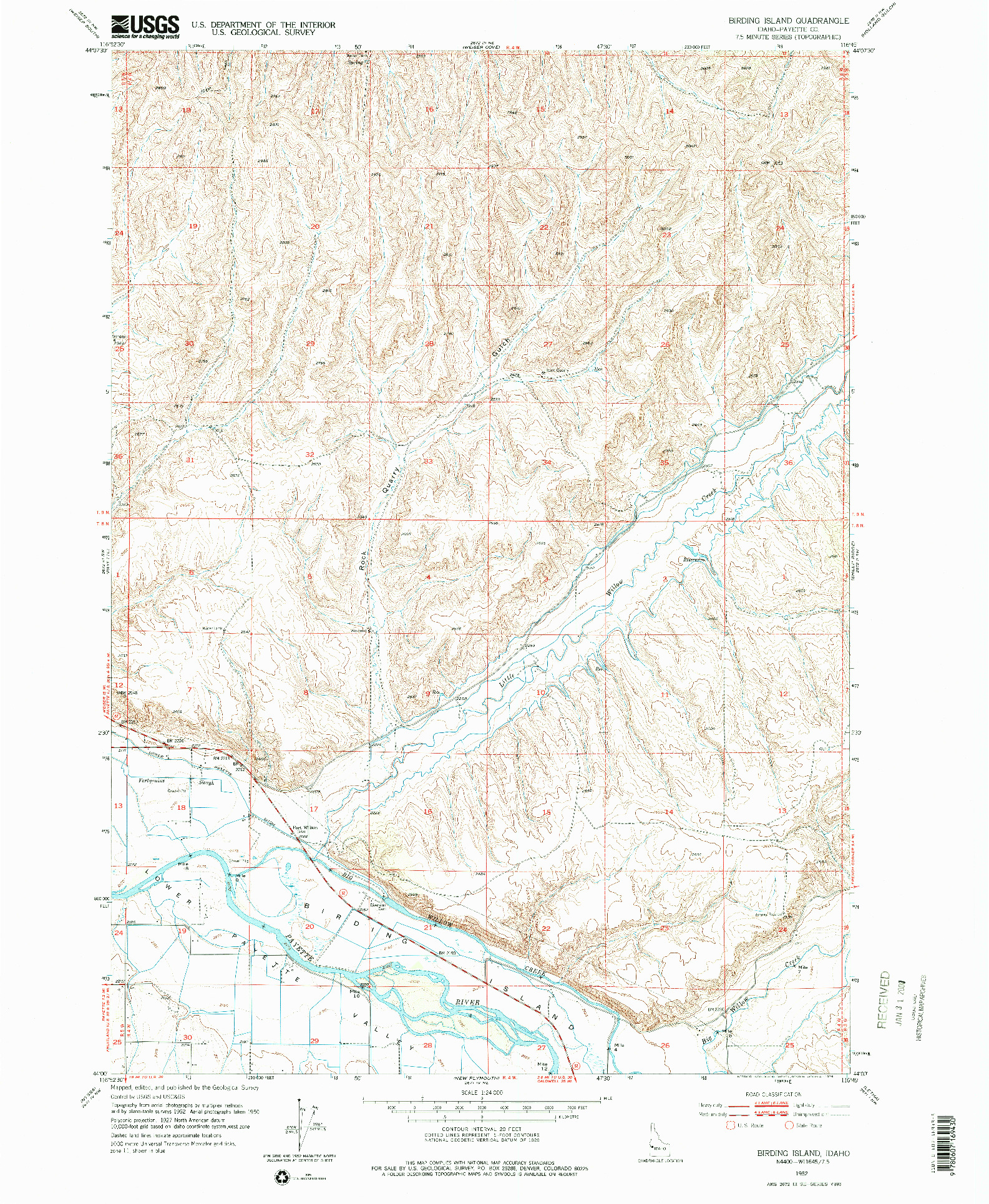 USGS 1:24000-SCALE QUADRANGLE FOR BIRDING ISLAND, ID 1952