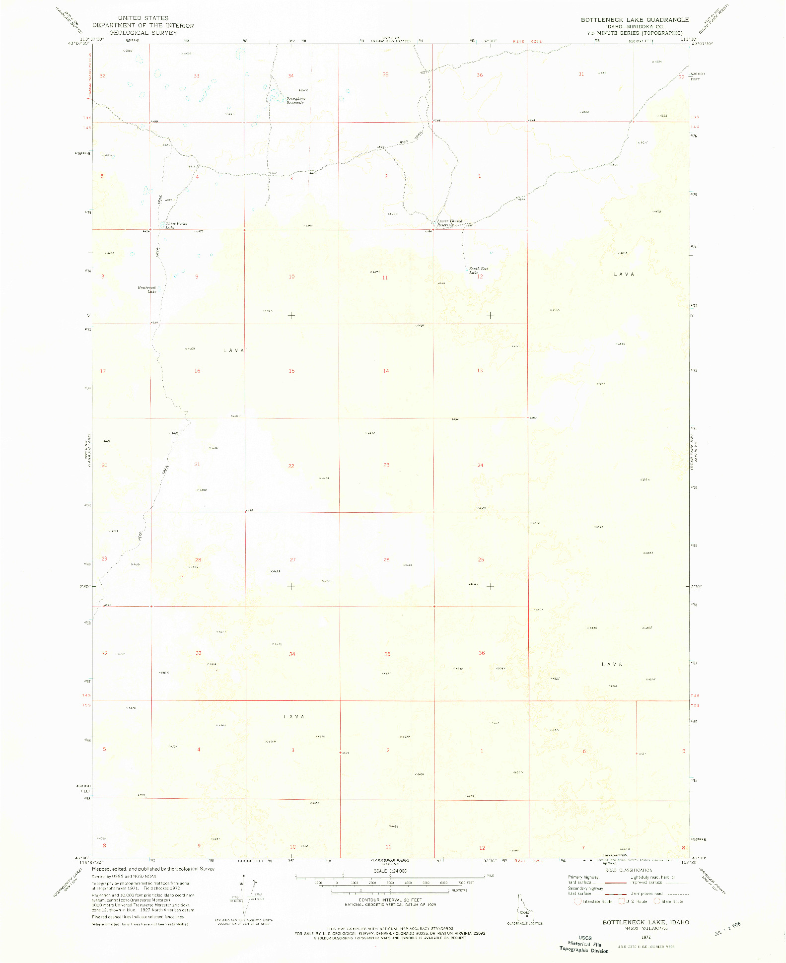 USGS 1:24000-SCALE QUADRANGLE FOR BOTTLENECK LAKE, ID 1972