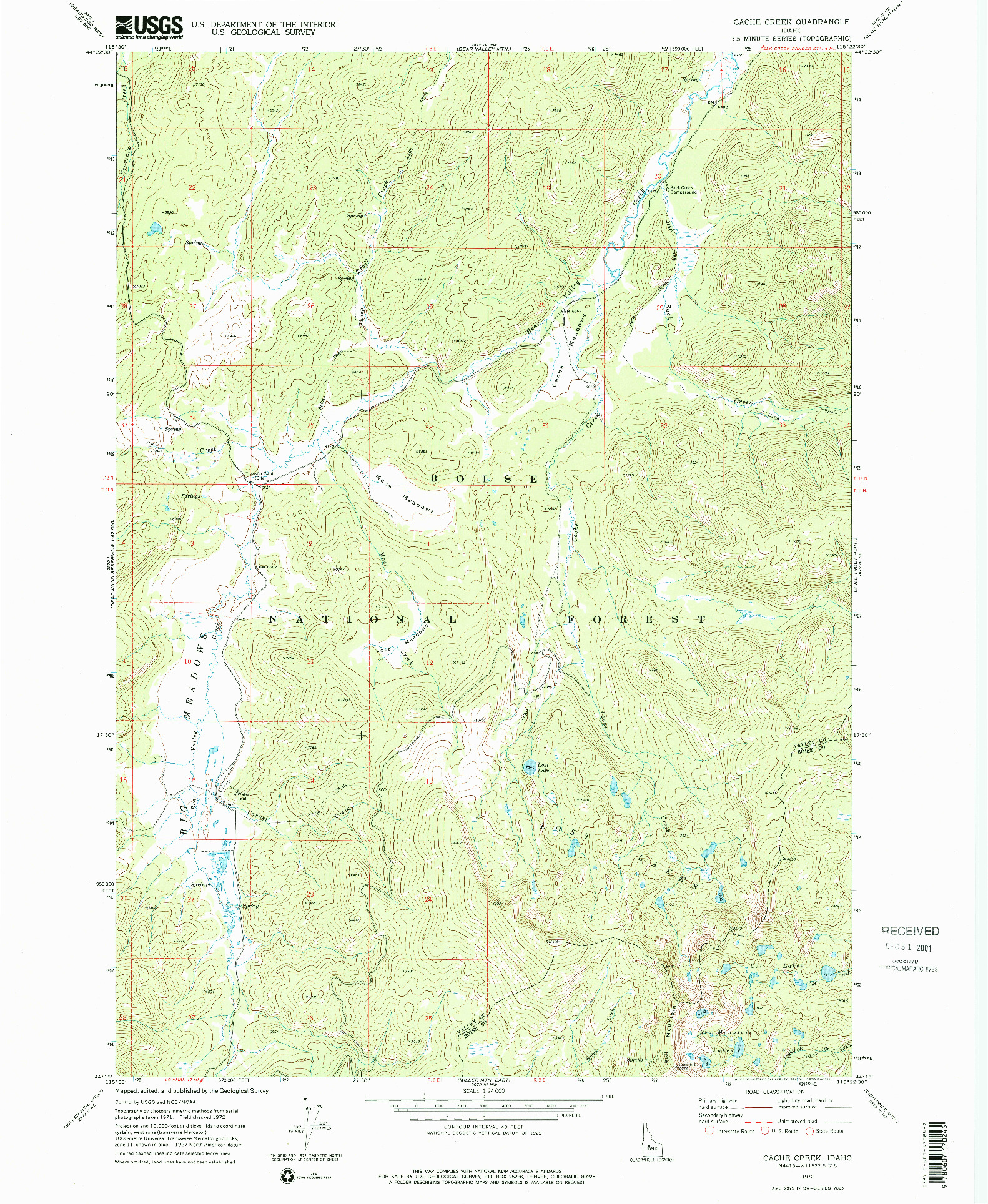 USGS 1:24000-SCALE QUADRANGLE FOR CACHE CREEK, ID 1972