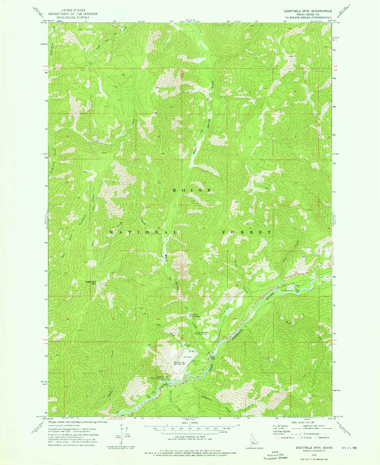 USGS 1:24000-SCALE QUADRANGLE FOR EIGHTMILE MTN, ID 1972