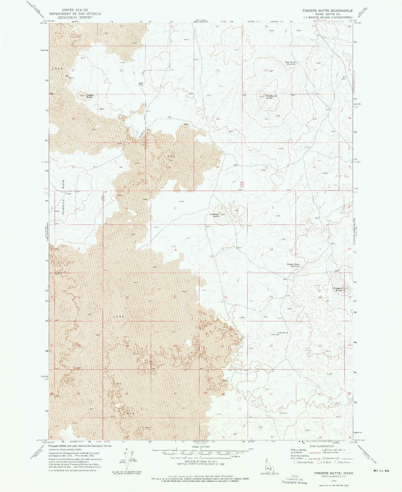 USGS 1:24000-SCALE QUADRANGLE FOR FINGERS BUTTE, ID 1972