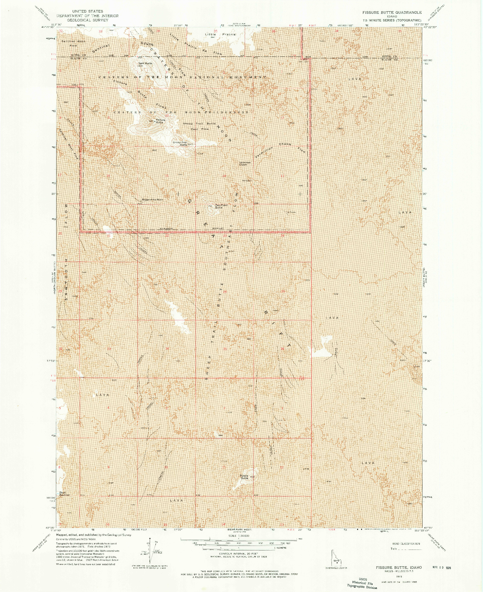 USGS 1:24000-SCALE QUADRANGLE FOR FISSURE BUTTE, ID 1973