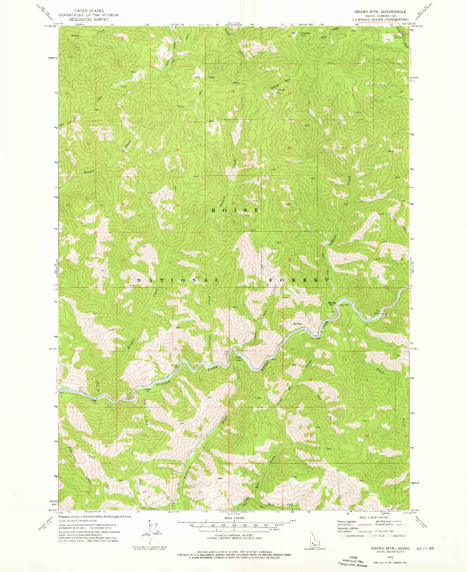 USGS 1:24000-SCALE QUADRANGLE FOR GRAND MTN, ID 1972