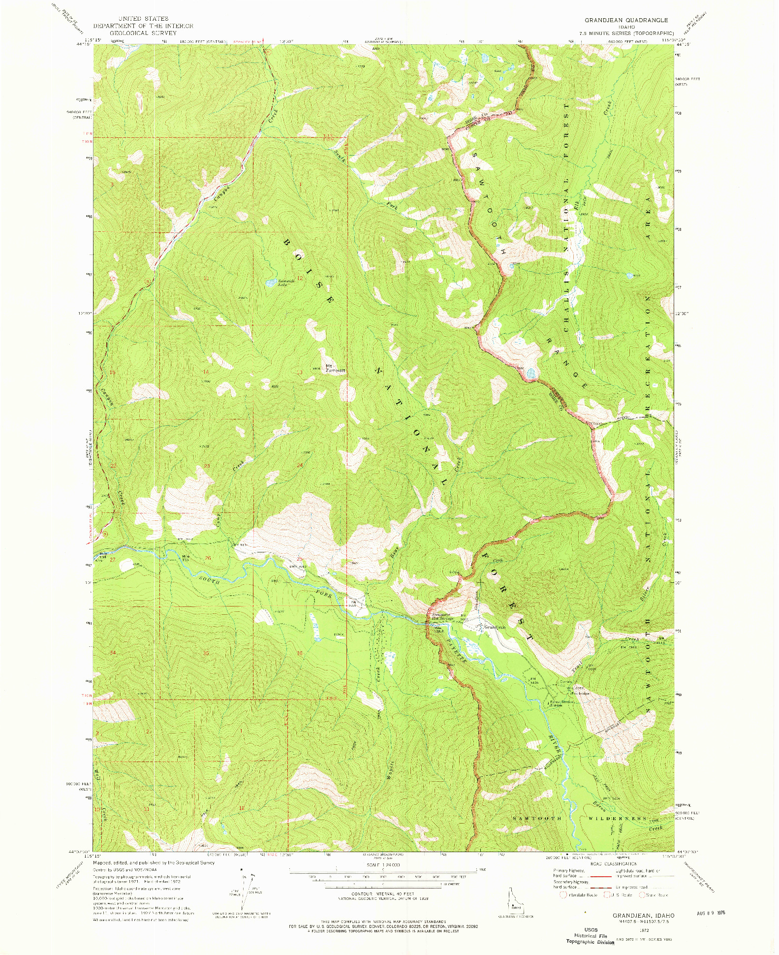 USGS 1:24000-SCALE QUADRANGLE FOR GRANDJEAN, ID 1972