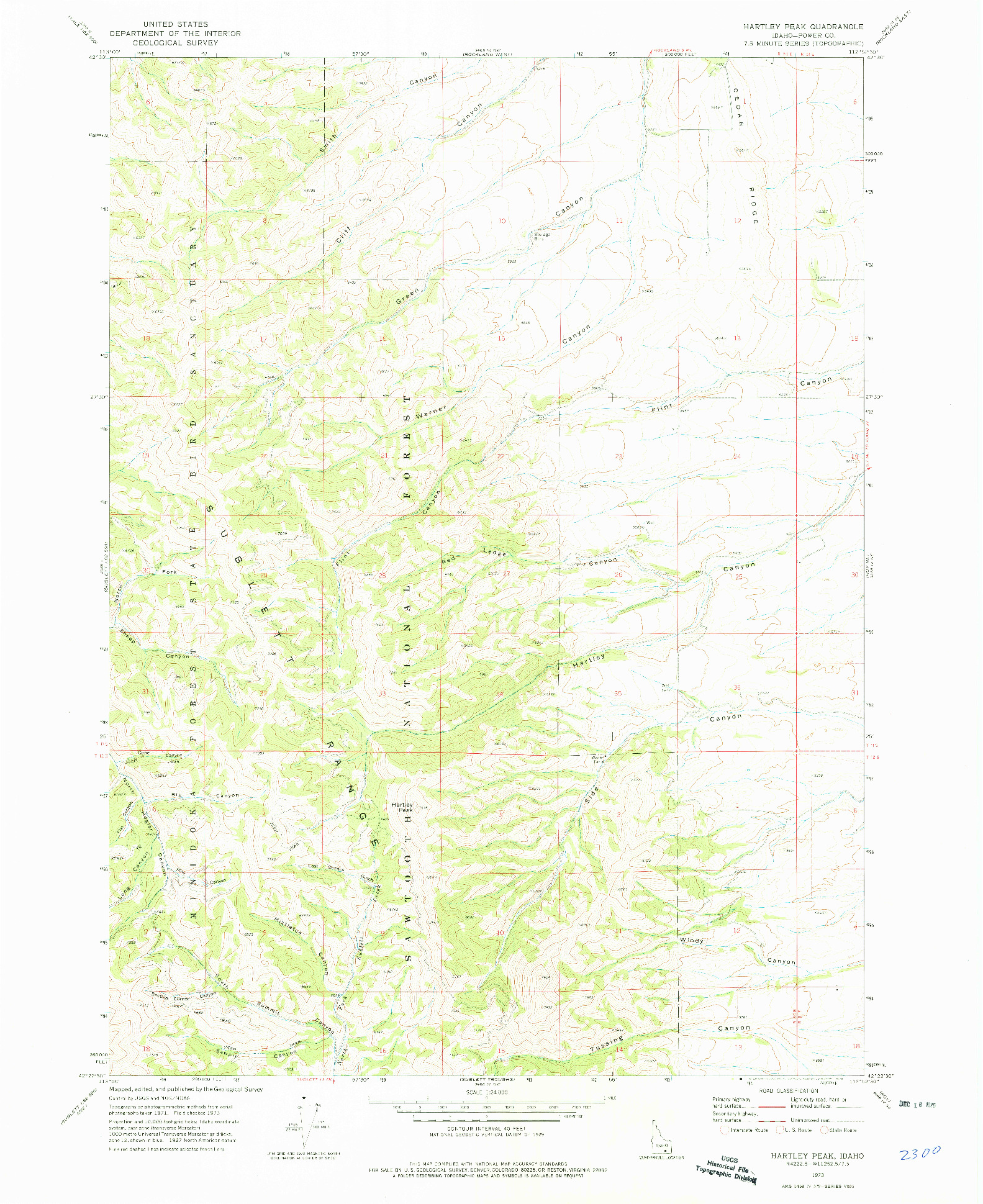 USGS 1:24000-SCALE QUADRANGLE FOR HARTLEY PEAK, ID 1973