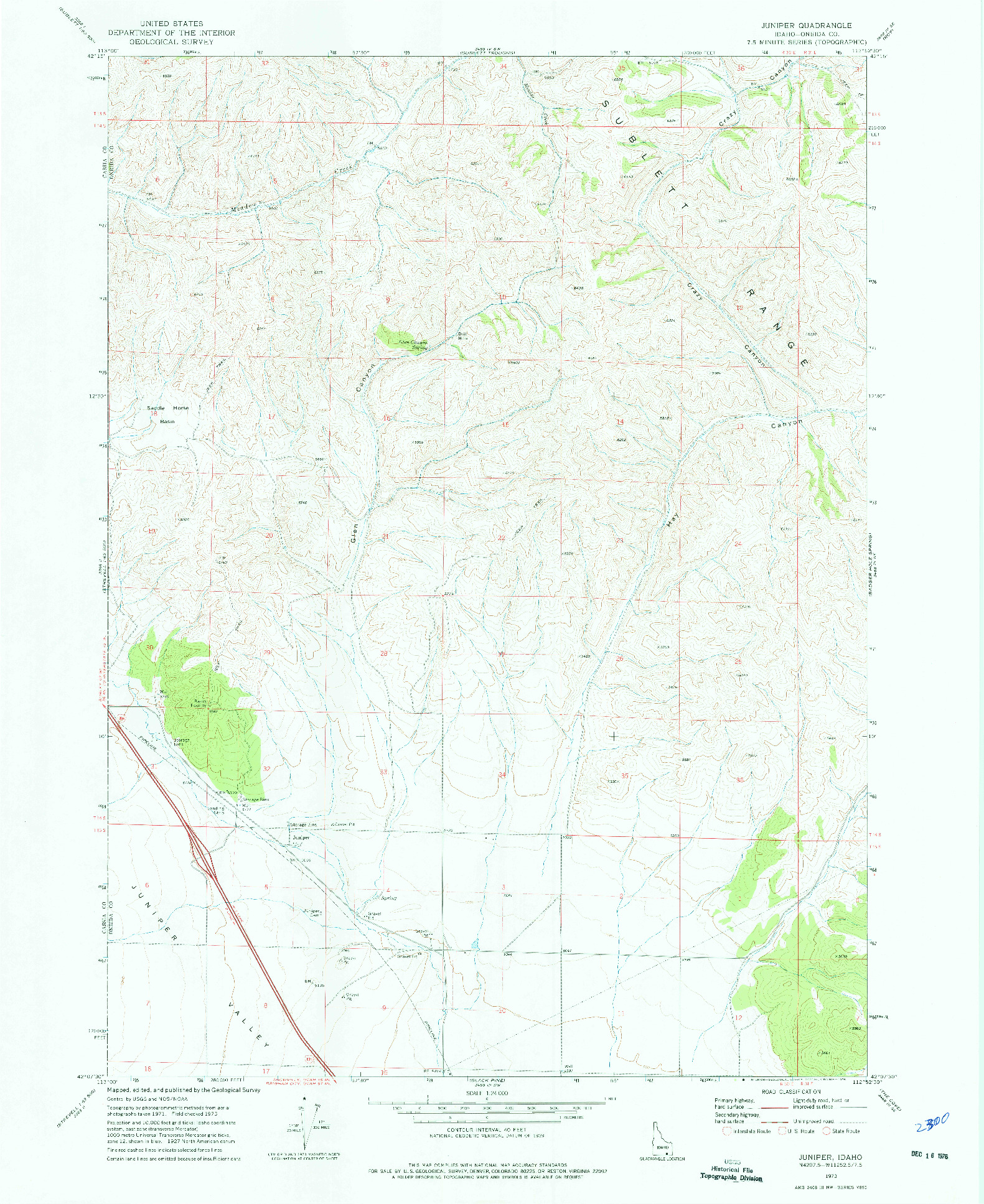 USGS 1:24000-SCALE QUADRANGLE FOR JUNIPER, ID 1973