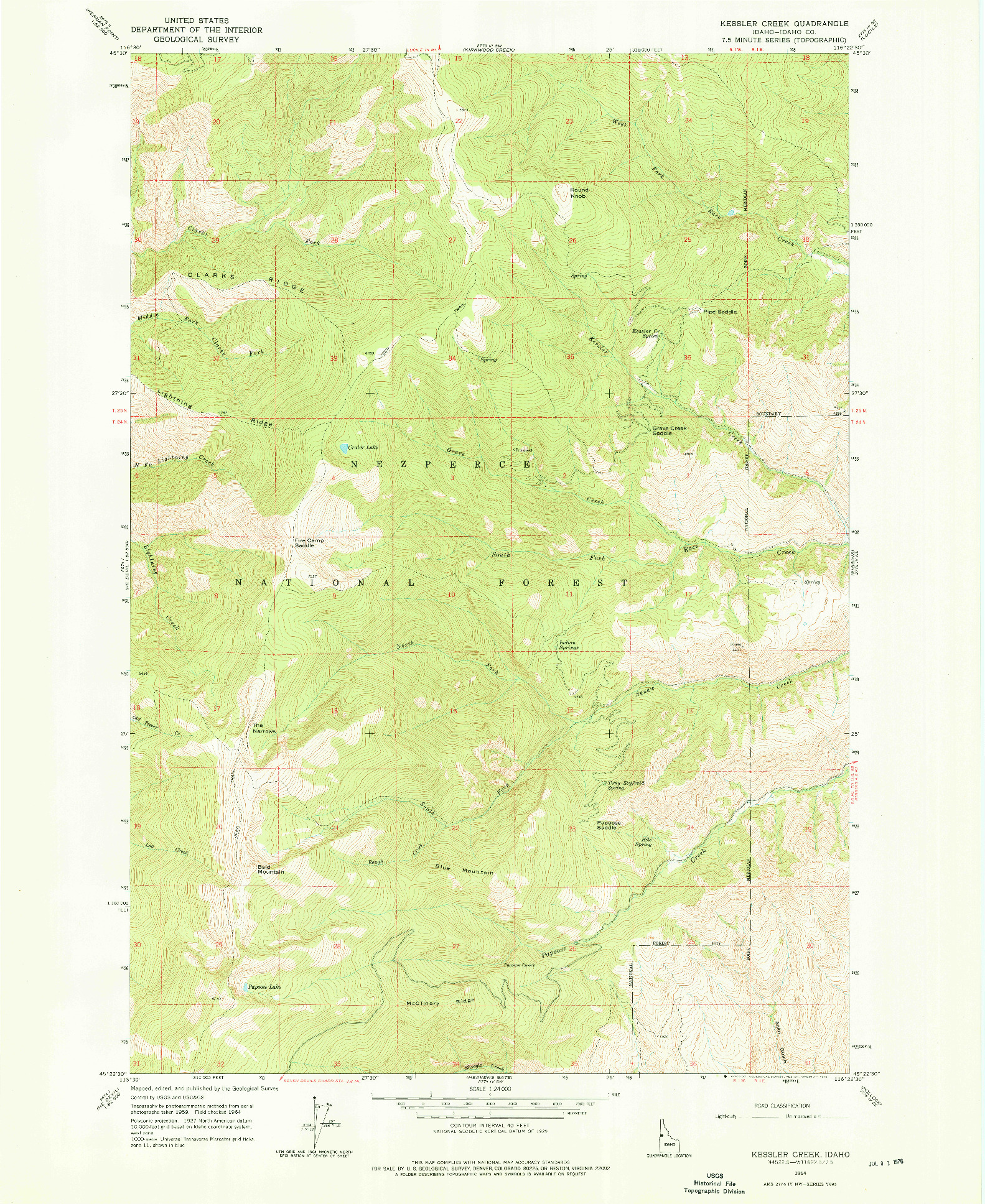 USGS 1:24000-SCALE QUADRANGLE FOR KESSLER CREEK, ID 1964