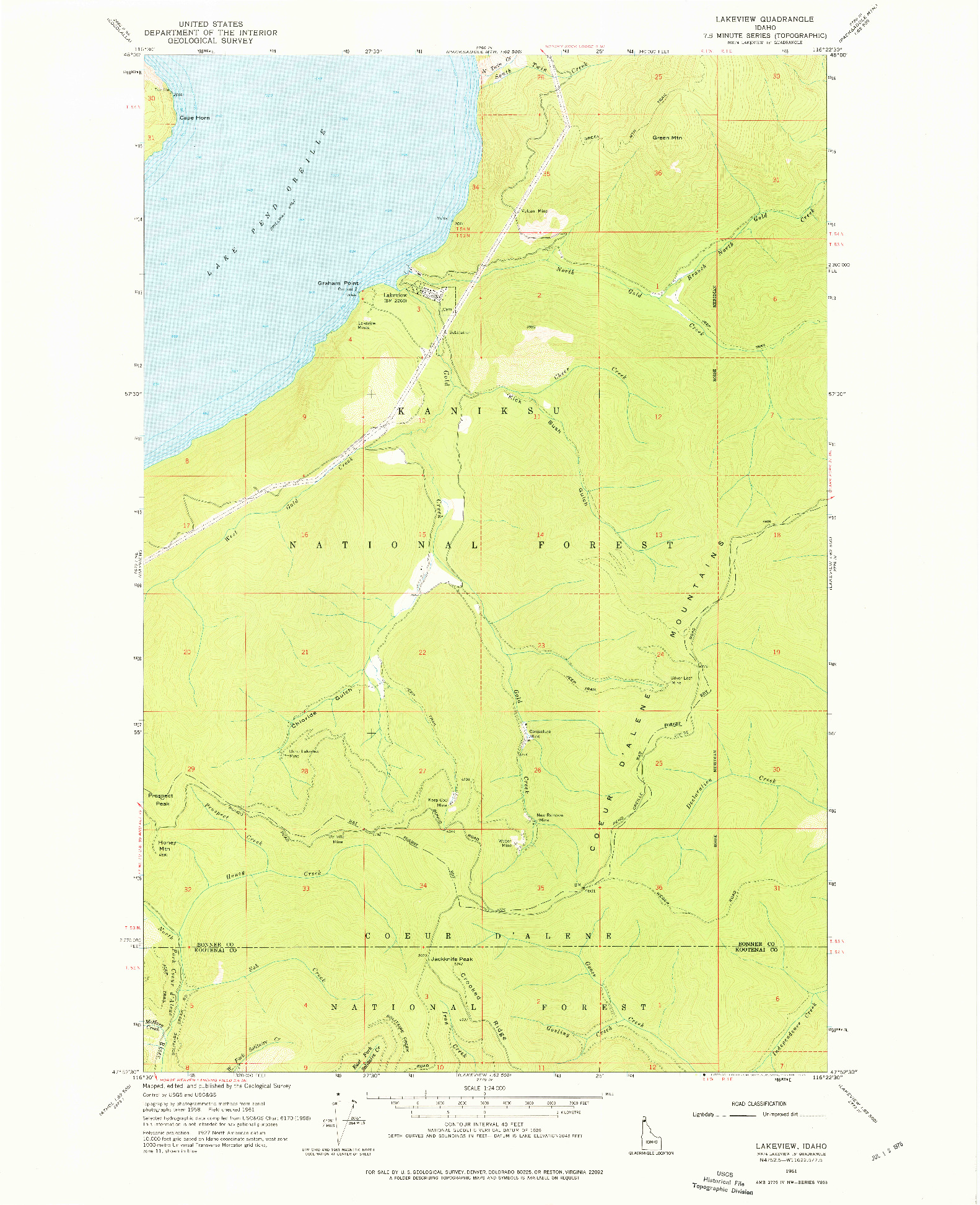 USGS 1:24000-SCALE QUADRANGLE FOR LAKEVIEW, ID 1961