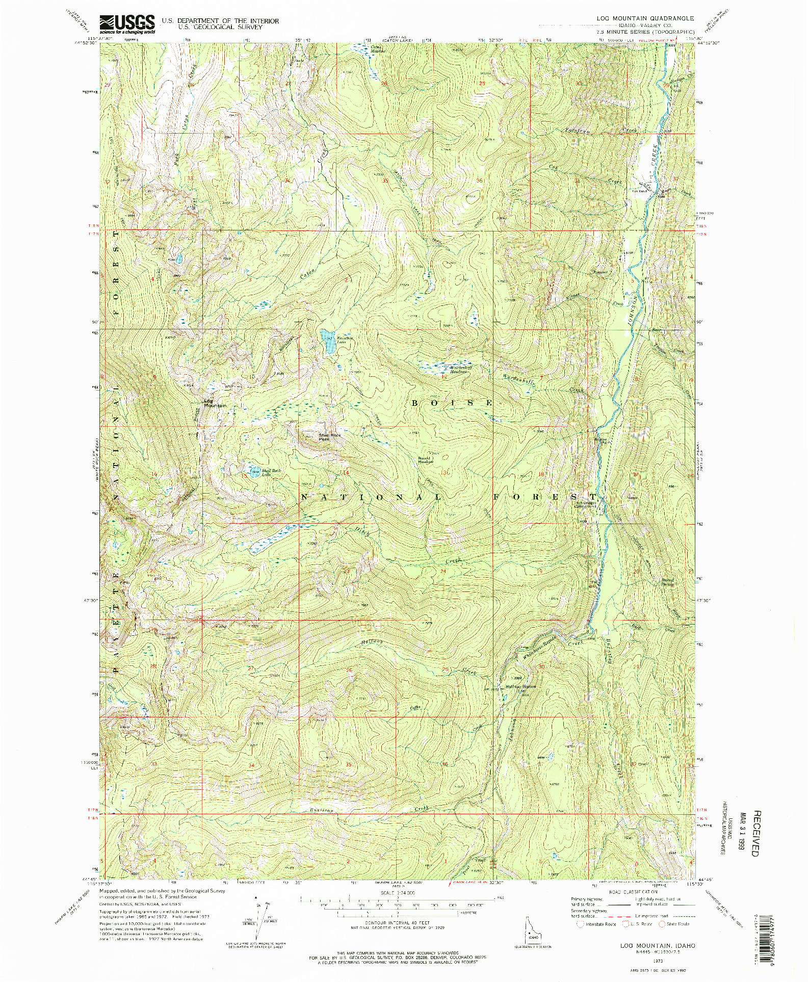 USGS 1:24000-SCALE QUADRANGLE FOR LOG MOUNTAIN, ID 1973