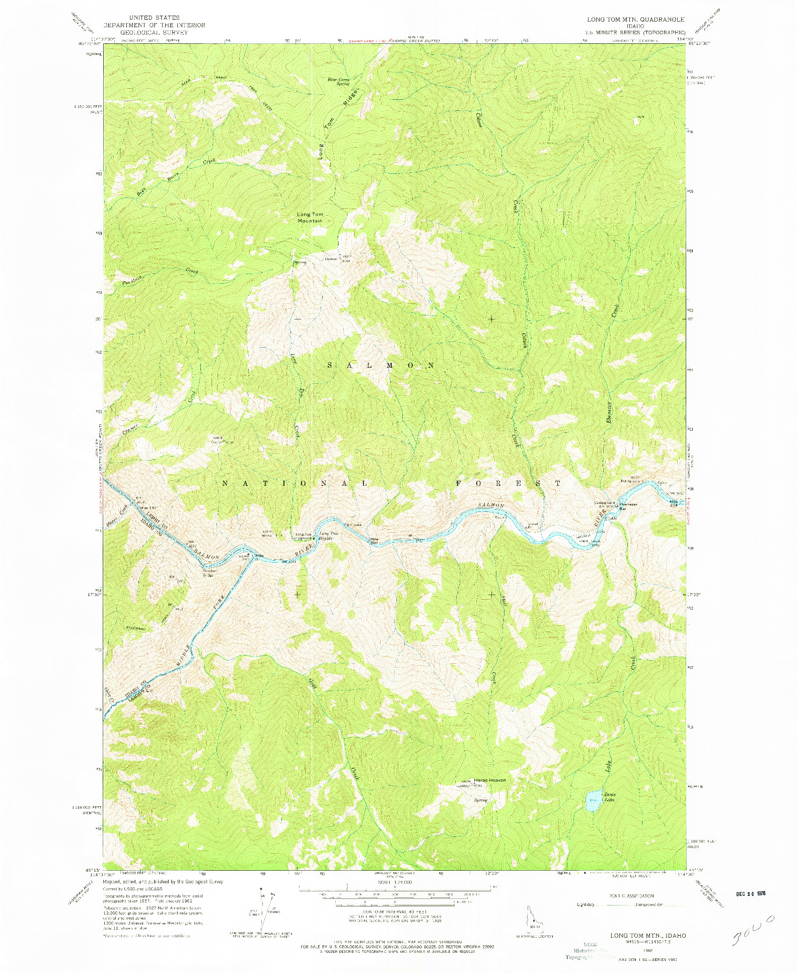USGS 1:24000-SCALE QUADRANGLE FOR LONG TOM MTN, ID 1962