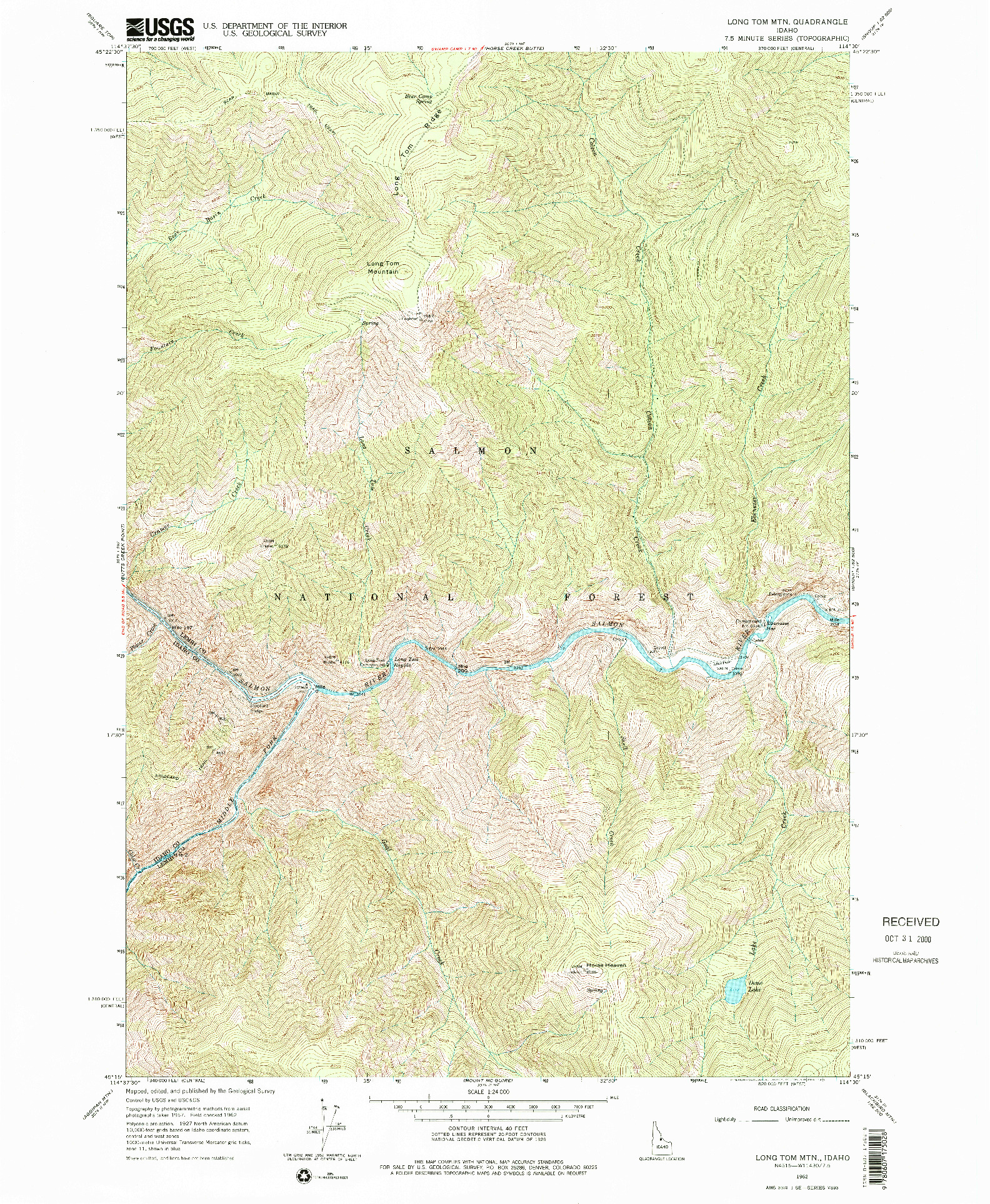 USGS 1:24000-SCALE QUADRANGLE FOR LONG TOM MTN, ID 1962