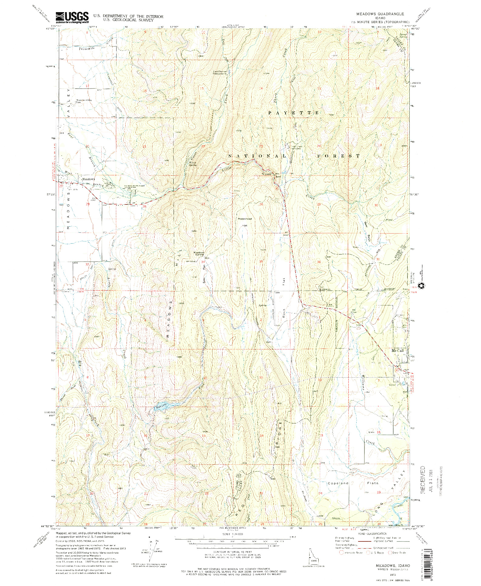 USGS 1:24000-SCALE QUADRANGLE FOR MEADOWS, ID 1973