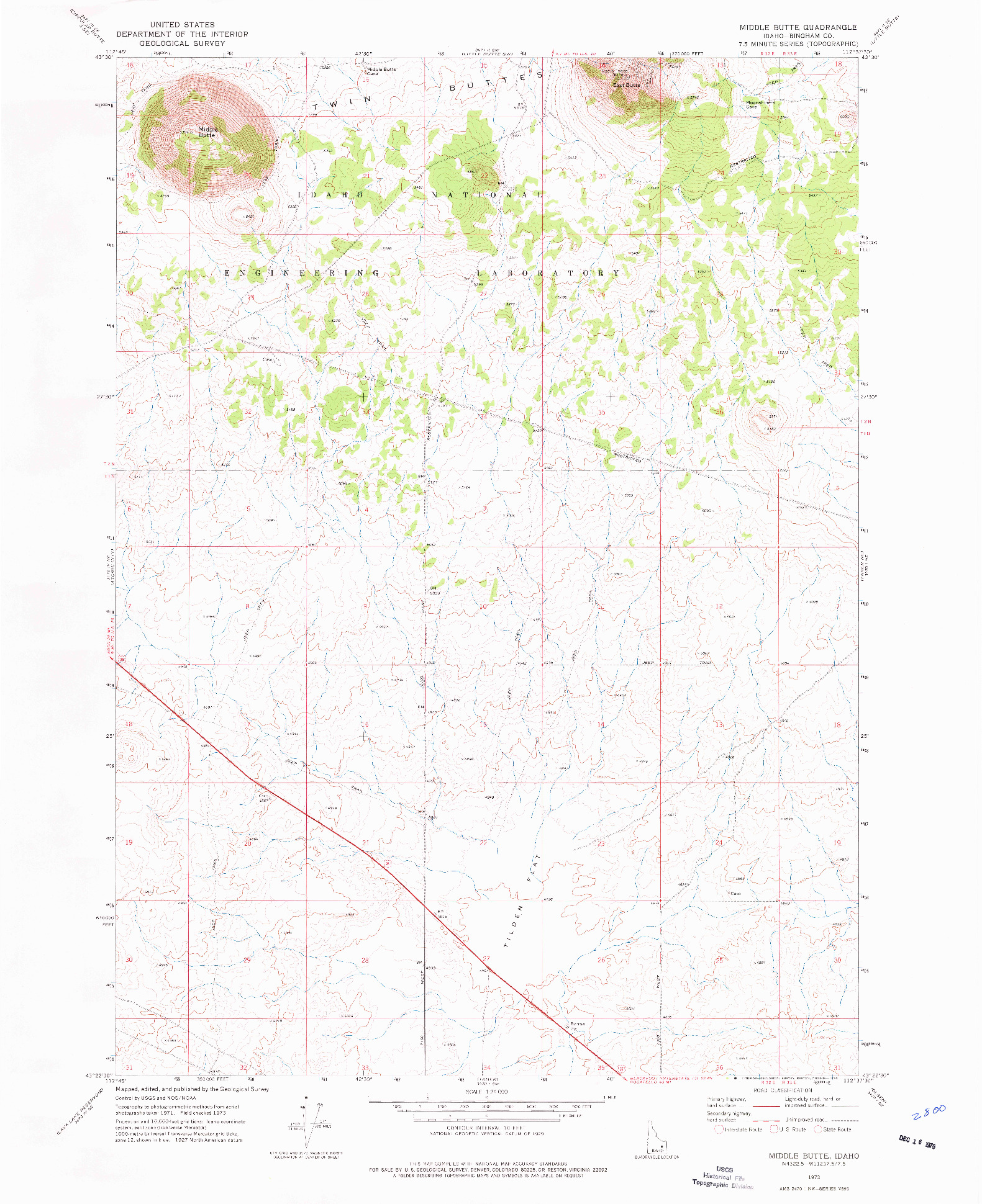 USGS 1:24000-SCALE QUADRANGLE FOR MIDDLE BUTTE, ID 1973