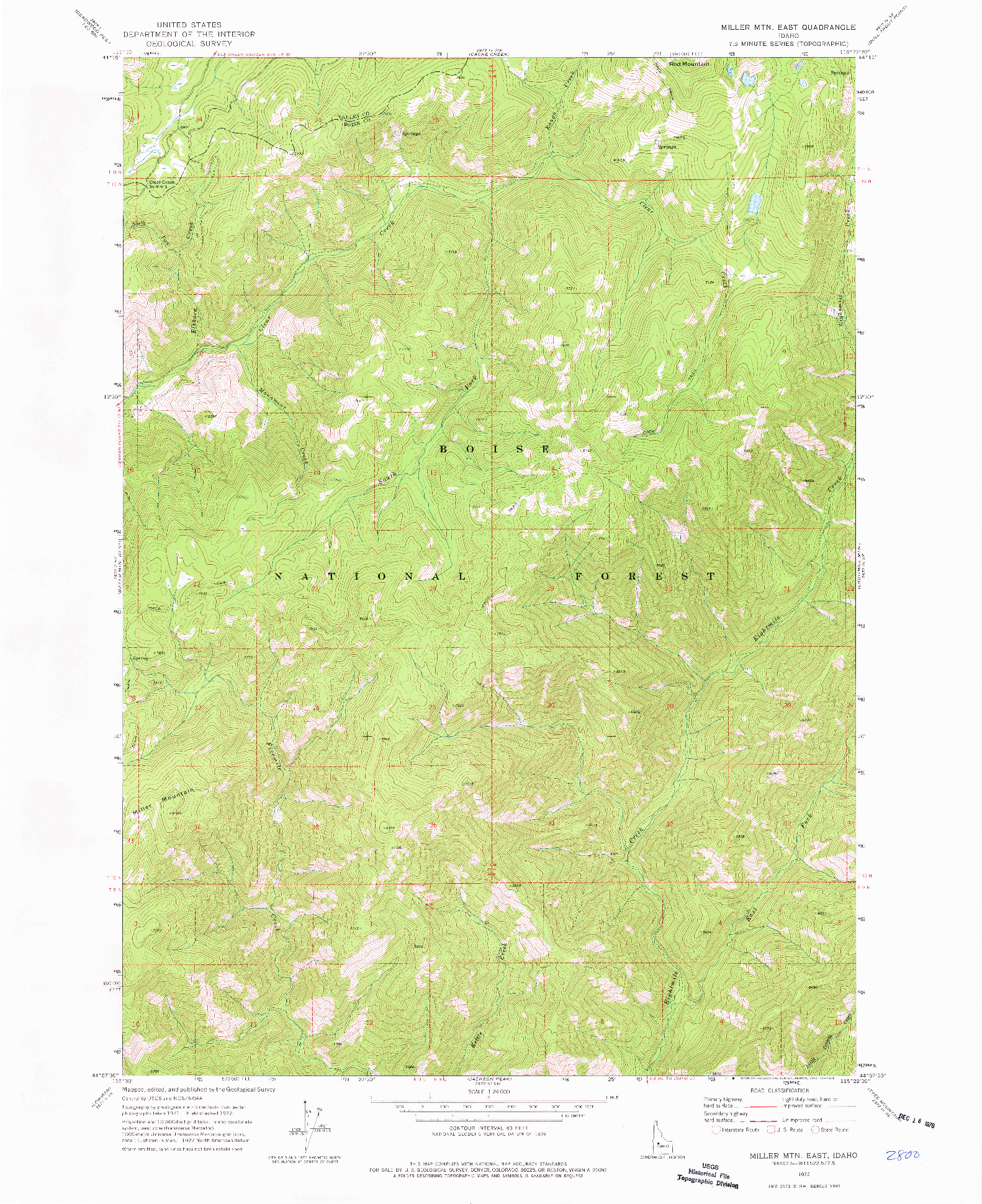 USGS 1:24000-SCALE QUADRANGLE FOR MILLER MTN EAST, ID 1972