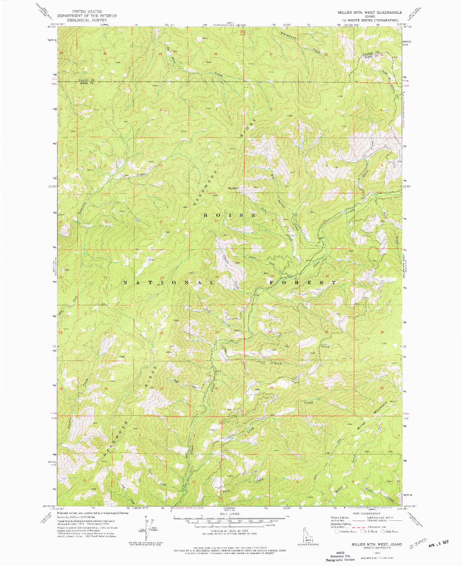 USGS 1:24000-SCALE QUADRANGLE FOR MILLER MTN WEST, ID 1972