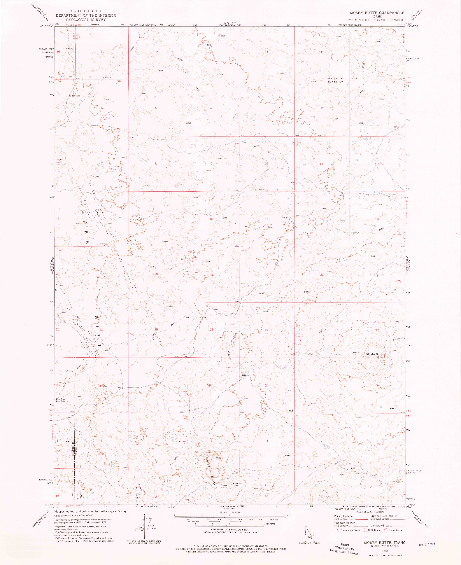 USGS 1:24000-SCALE QUADRANGLE FOR MOSBY BUTTE, ID 1972