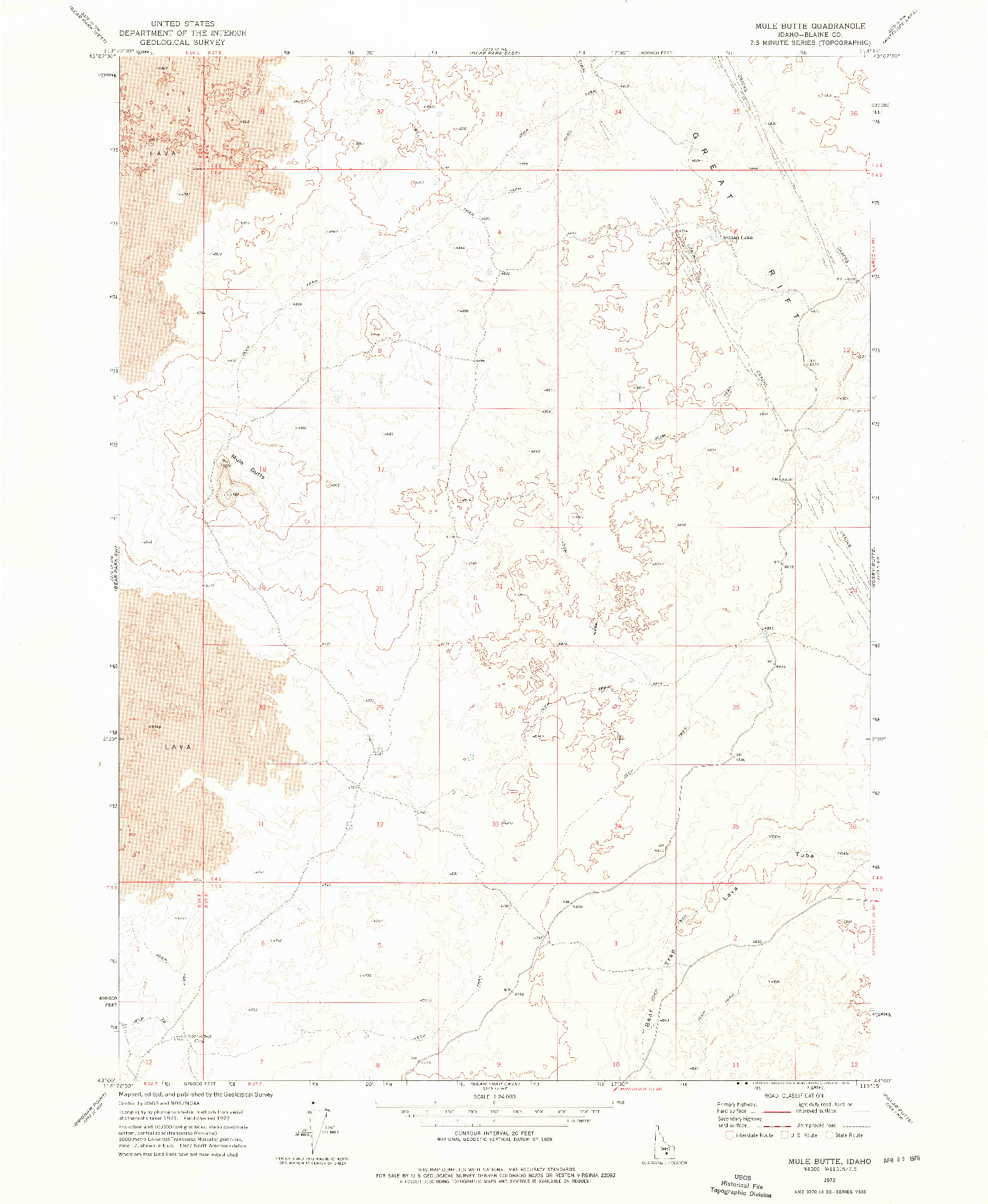 USGS 1:24000-SCALE QUADRANGLE FOR MULE BUTTE, ID 1972
