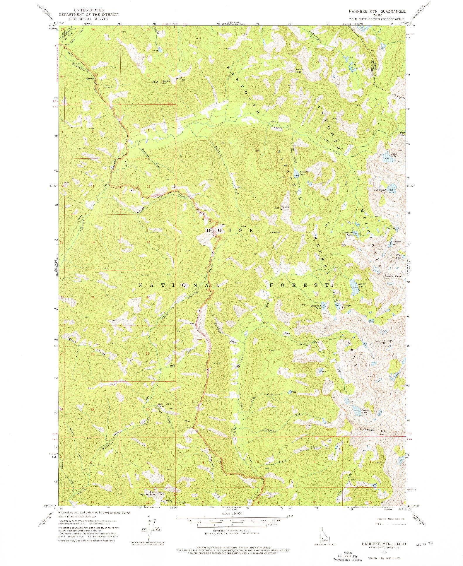 USGS 1:24000-SCALE QUADRANGLE FOR NAHNEKE MTN, ID 1972