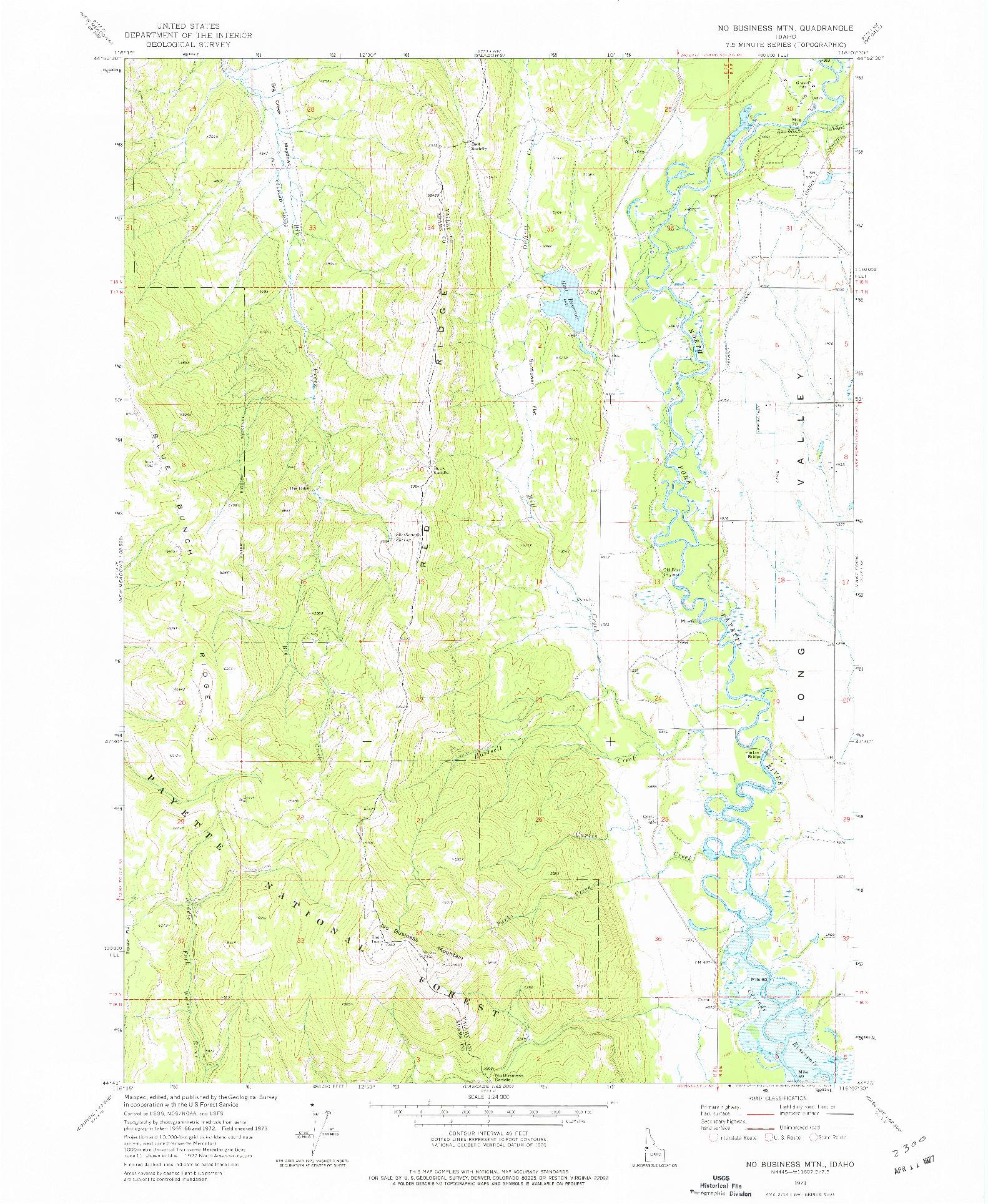 USGS 1:24000-SCALE QUADRANGLE FOR NO BUSINESS MTN, ID 1973