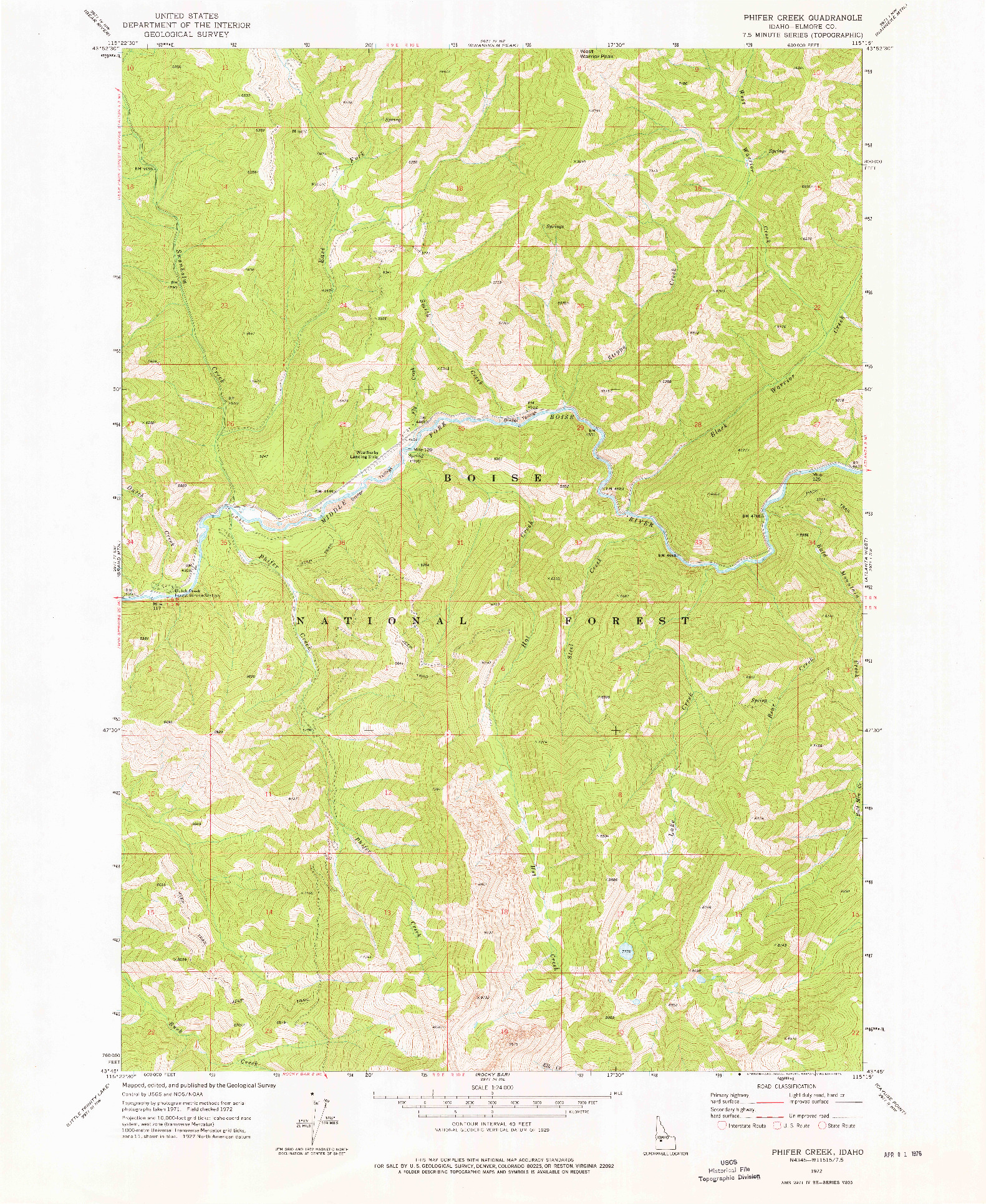 USGS 1:24000-SCALE QUADRANGLE FOR PHIFER CREEK, ID 1972