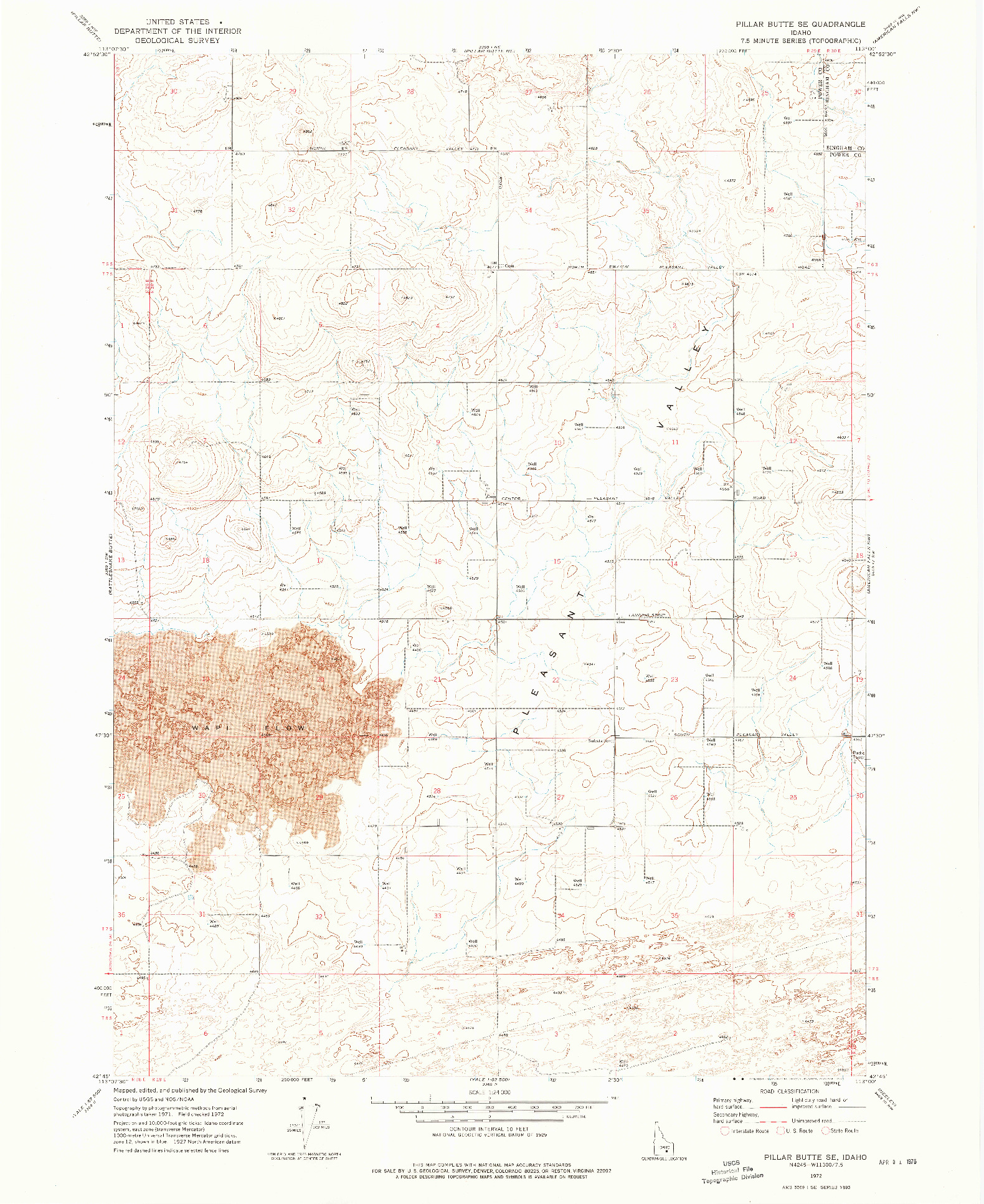 USGS 1:24000-SCALE QUADRANGLE FOR PILLAR BUTTE SE, ID 1972