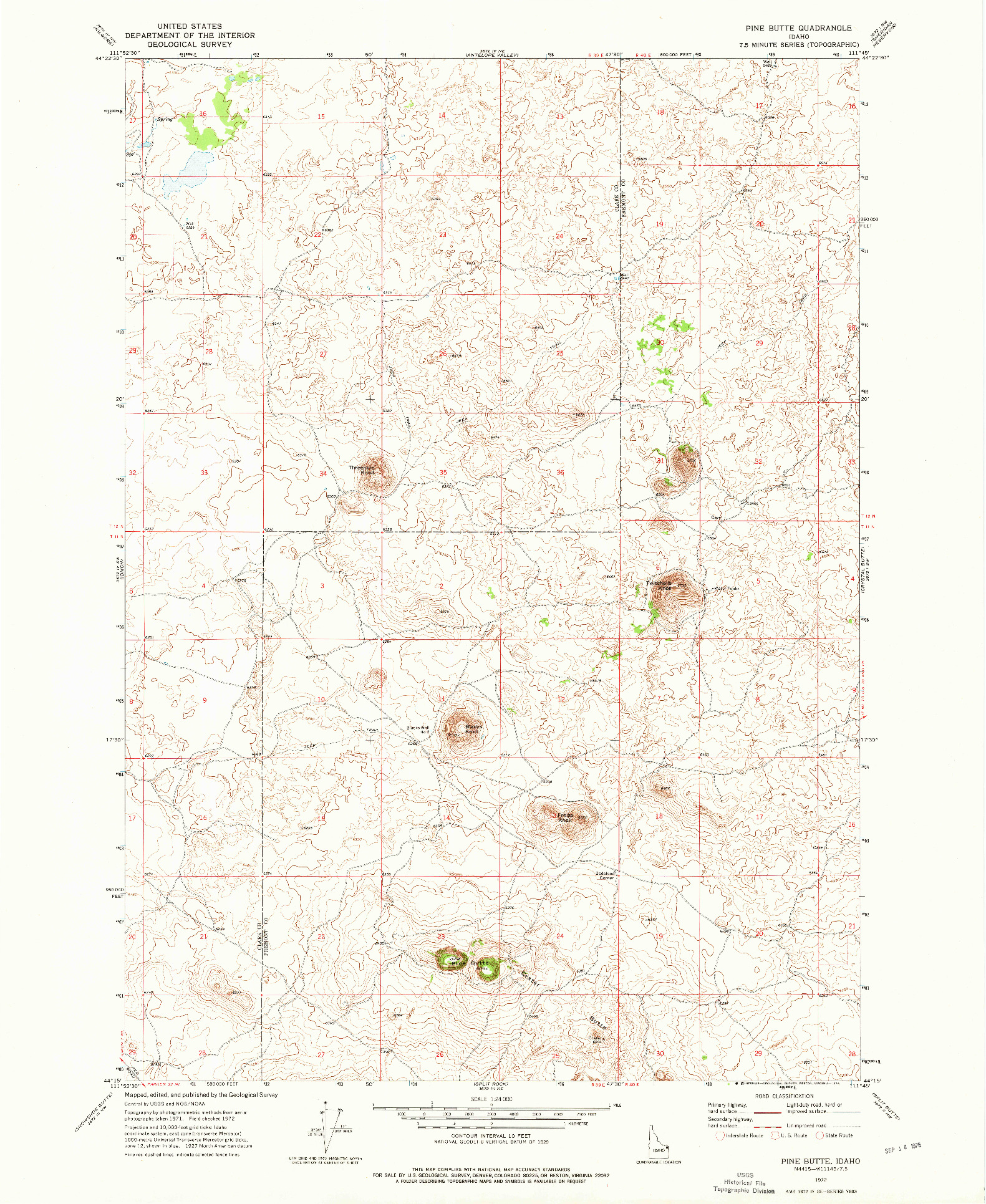 USGS 1:24000-SCALE QUADRANGLE FOR PINE BUTTE, ID 1972