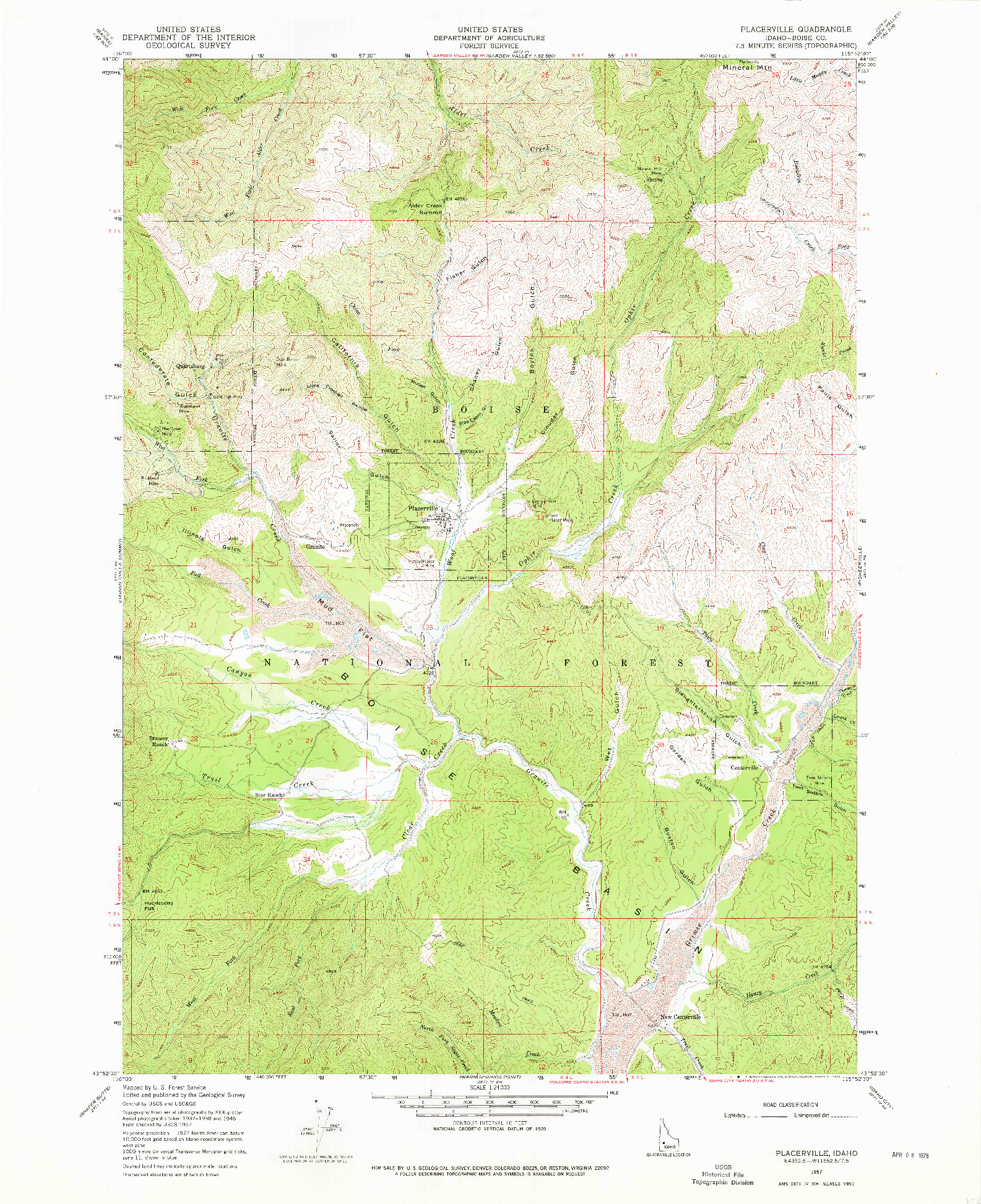 USGS 1:24000-SCALE QUADRANGLE FOR PLACERVILLE, ID 1957