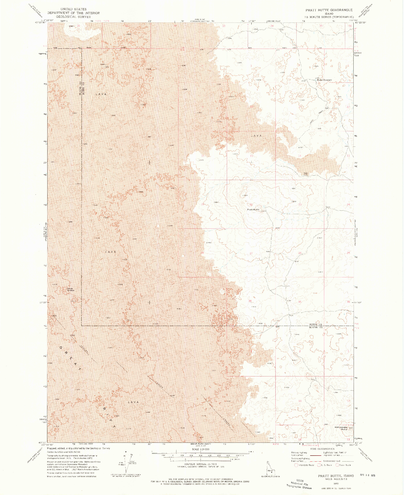 USGS 1:24000-SCALE QUADRANGLE FOR PRATT BUTTE, ID 1972