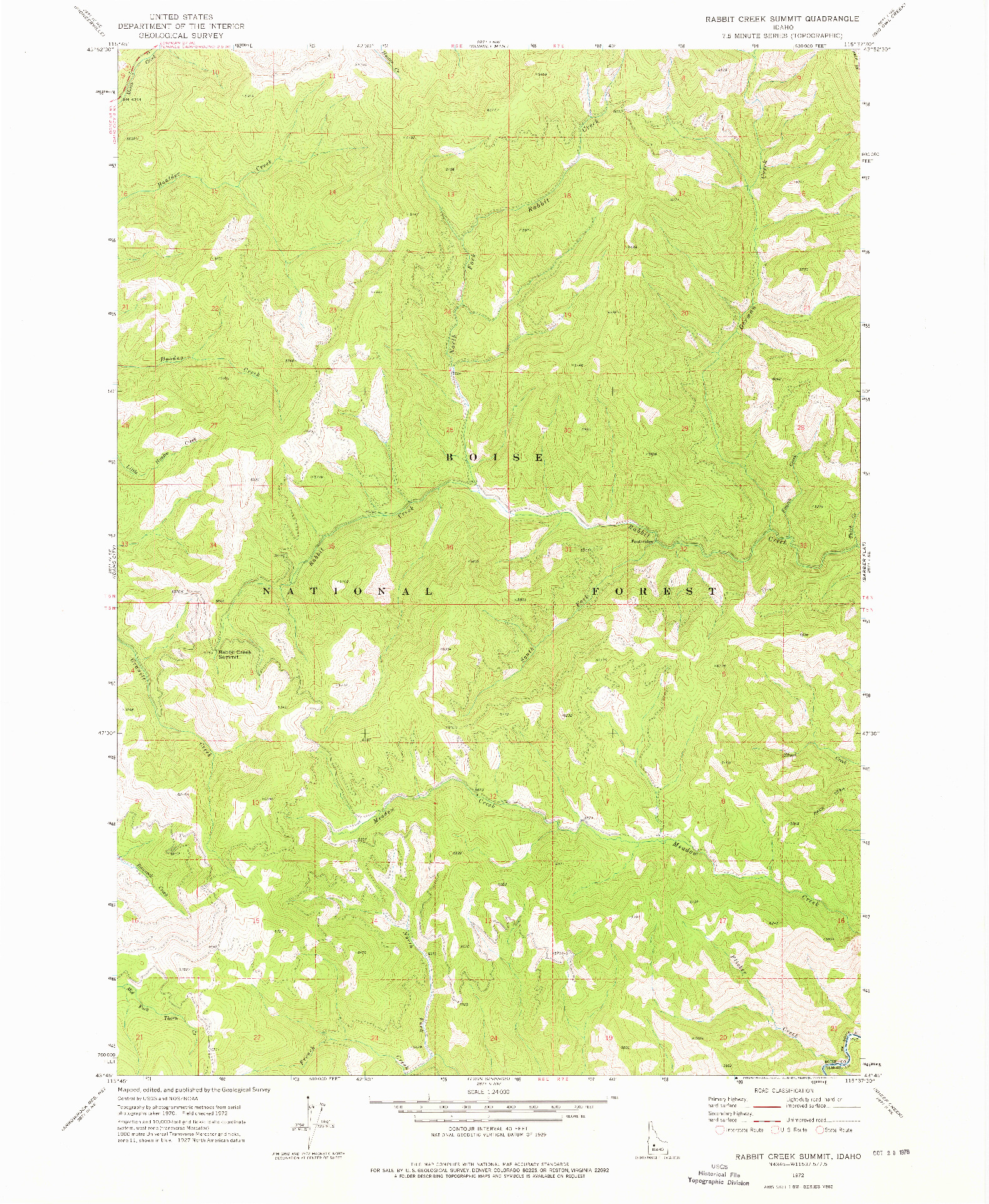 USGS 1:24000-SCALE QUADRANGLE FOR RABBIT CREEK SUMMIT, ID 1972