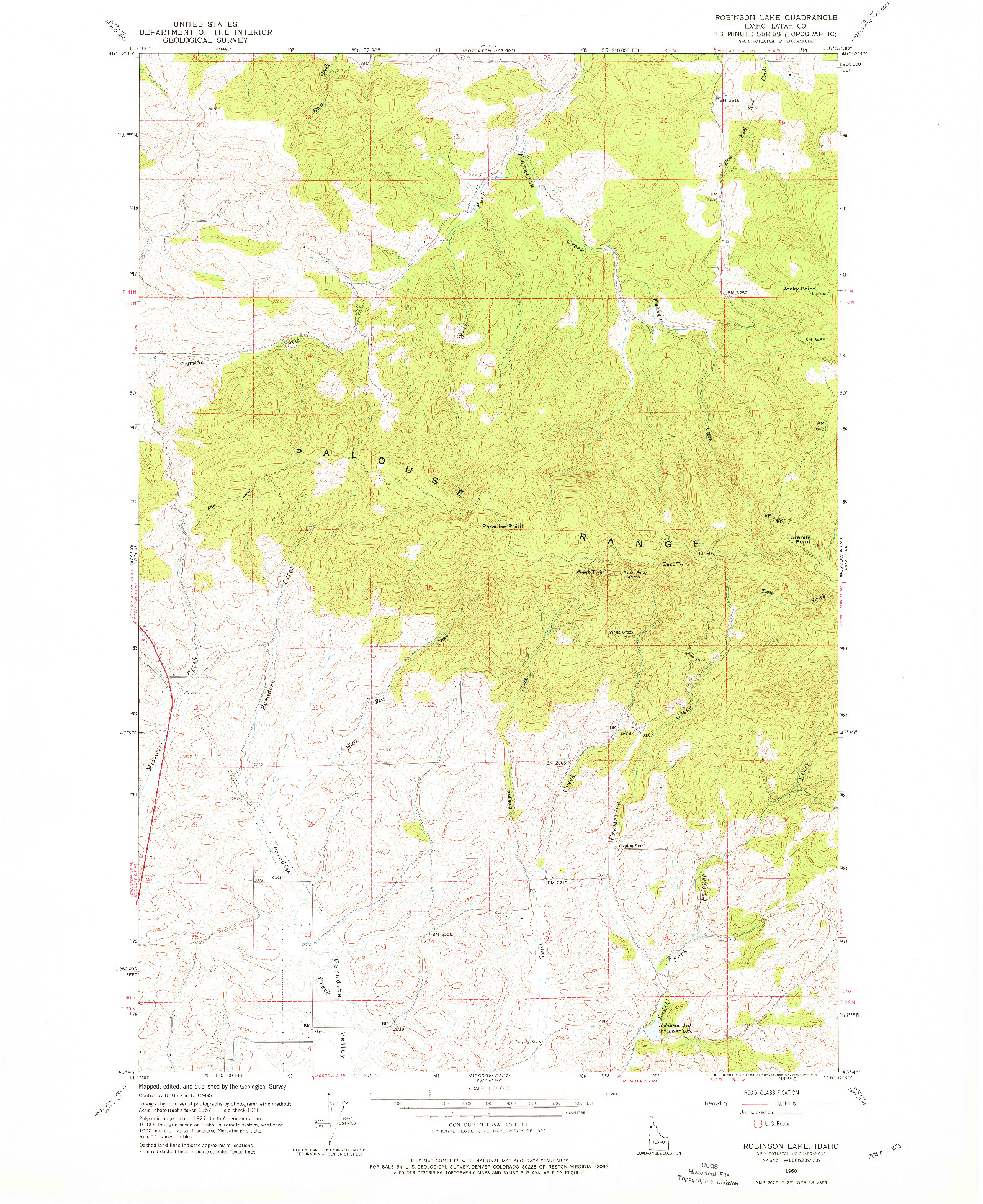 USGS 1:24000-SCALE QUADRANGLE FOR ROBINSON LAKE, ID 1960