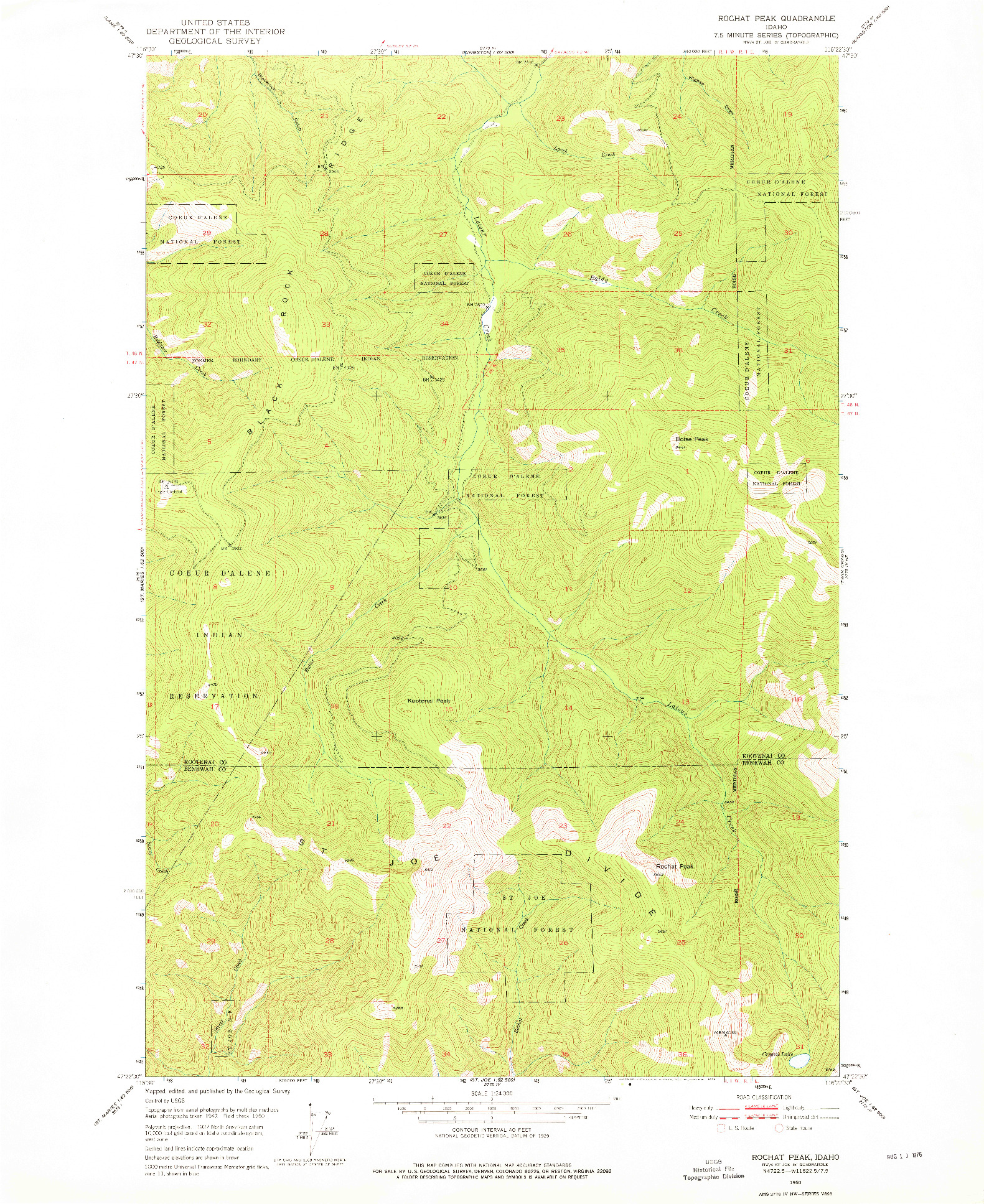 USGS 1:24000-SCALE QUADRANGLE FOR ROCHAT PEAK, ID 1950