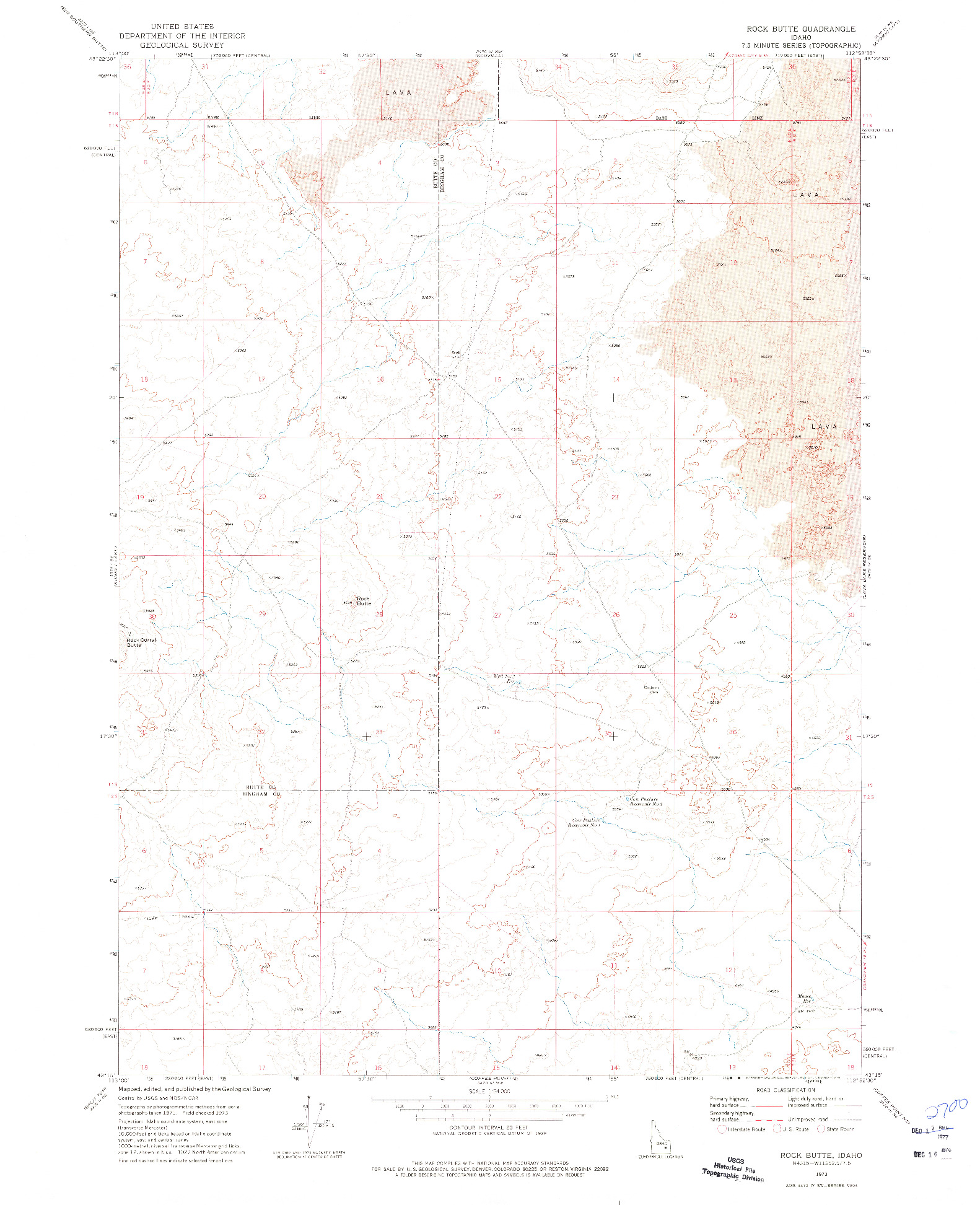 USGS 1:24000-SCALE QUADRANGLE FOR ROCK BUTTE, ID 1973