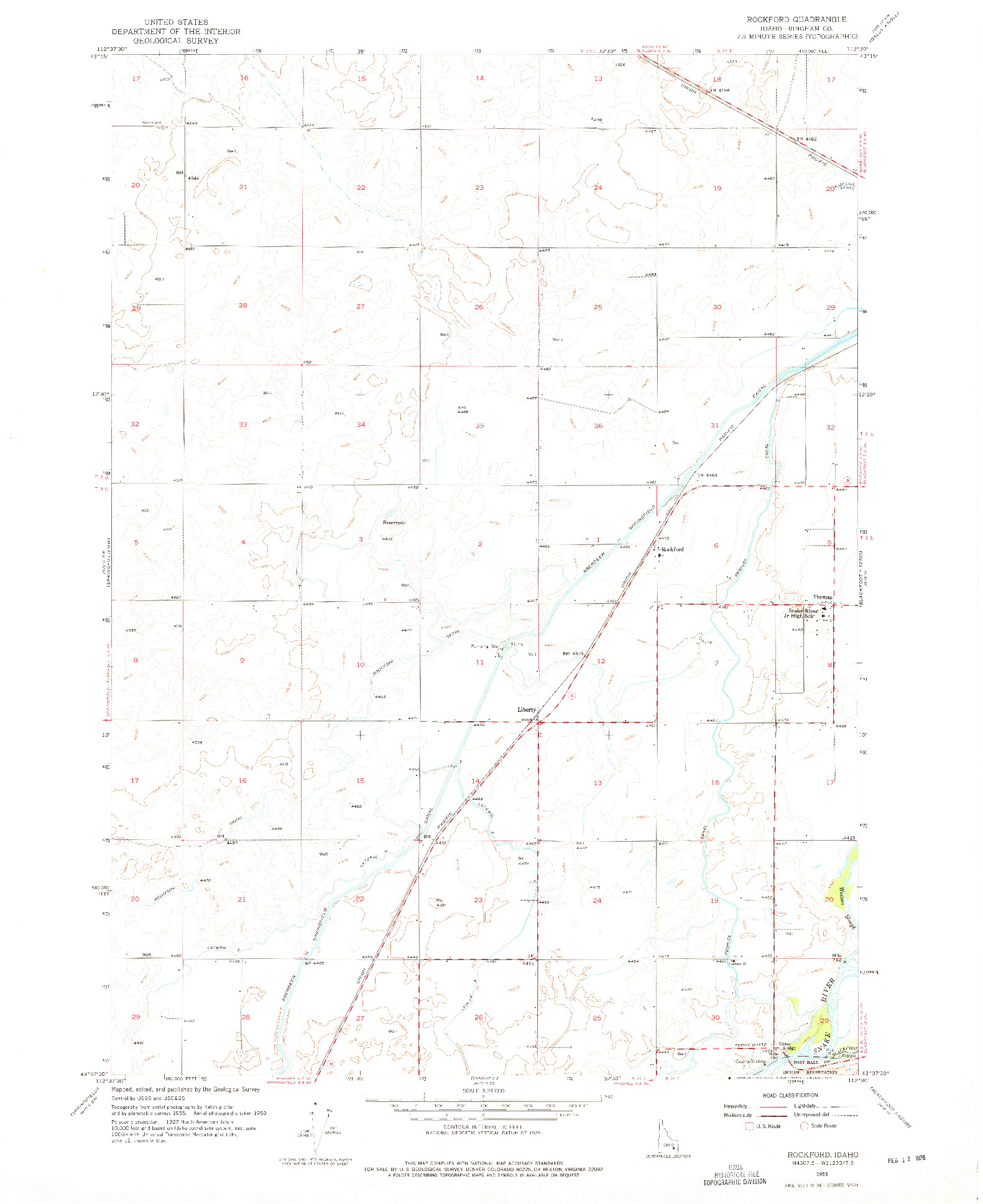 USGS 1:24000-SCALE QUADRANGLE FOR ROCKFORD, ID 1955