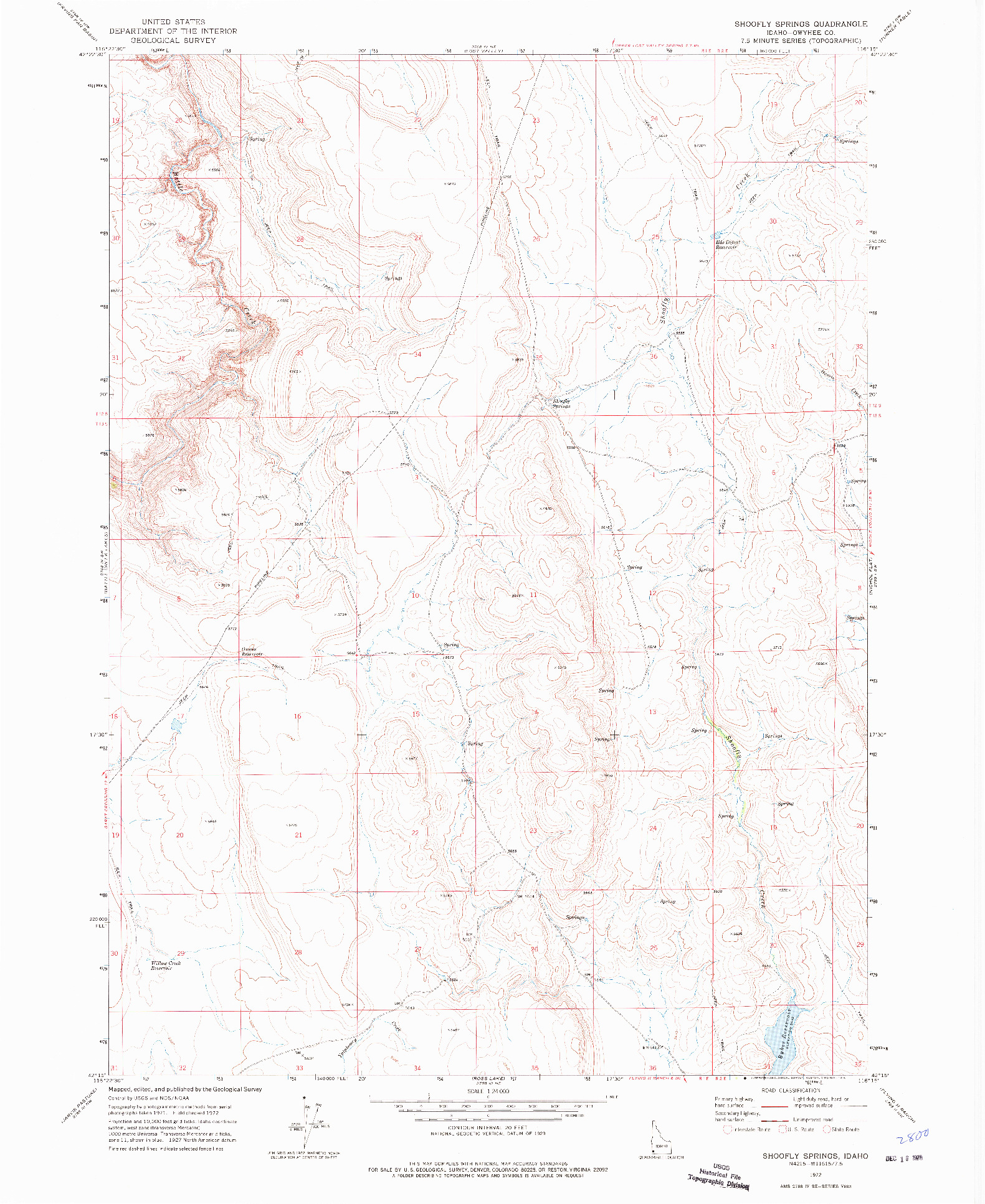 USGS 1:24000-SCALE QUADRANGLE FOR SHOOFLY SPRINGS, ID 1972