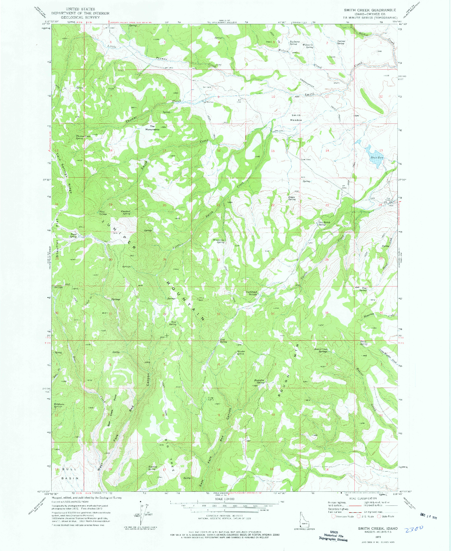 USGS 1:24000-SCALE QUADRANGLE FOR SMITH CREEK, ID 1973