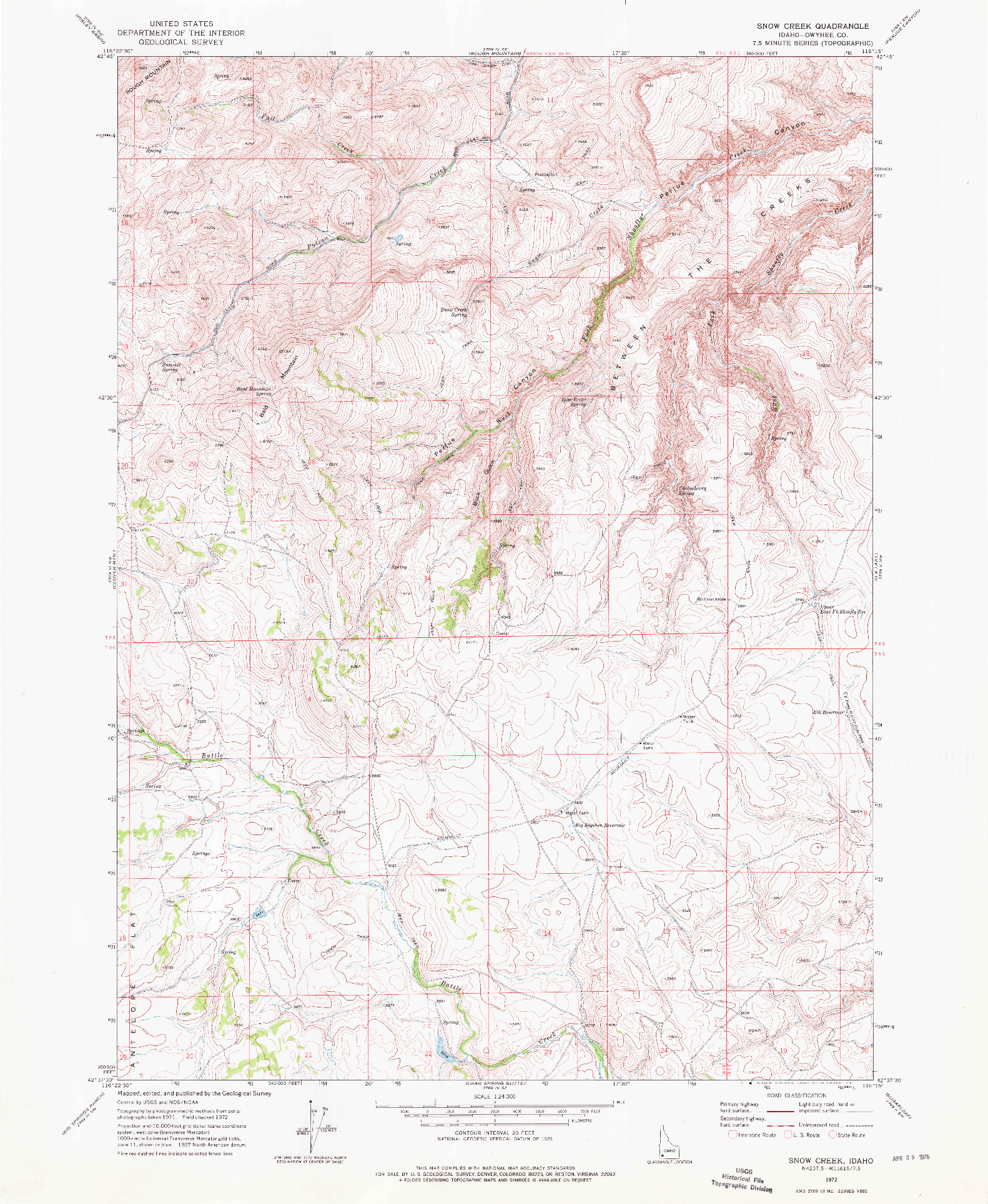 USGS 1:24000-SCALE QUADRANGLE FOR SNOW CREEK, ID 1972