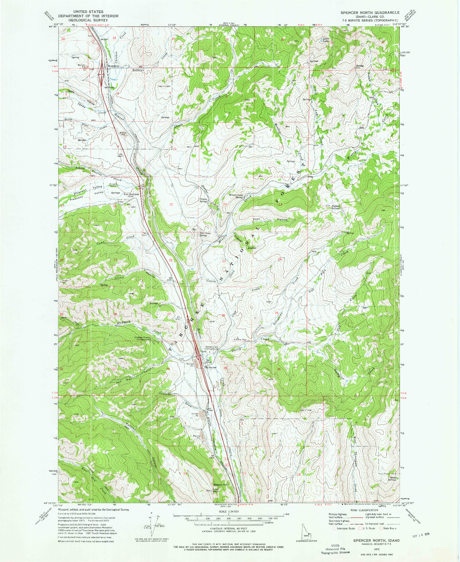 USGS 1:24000-SCALE QUADRANGLE FOR SPENCER NORTH, ID 1972