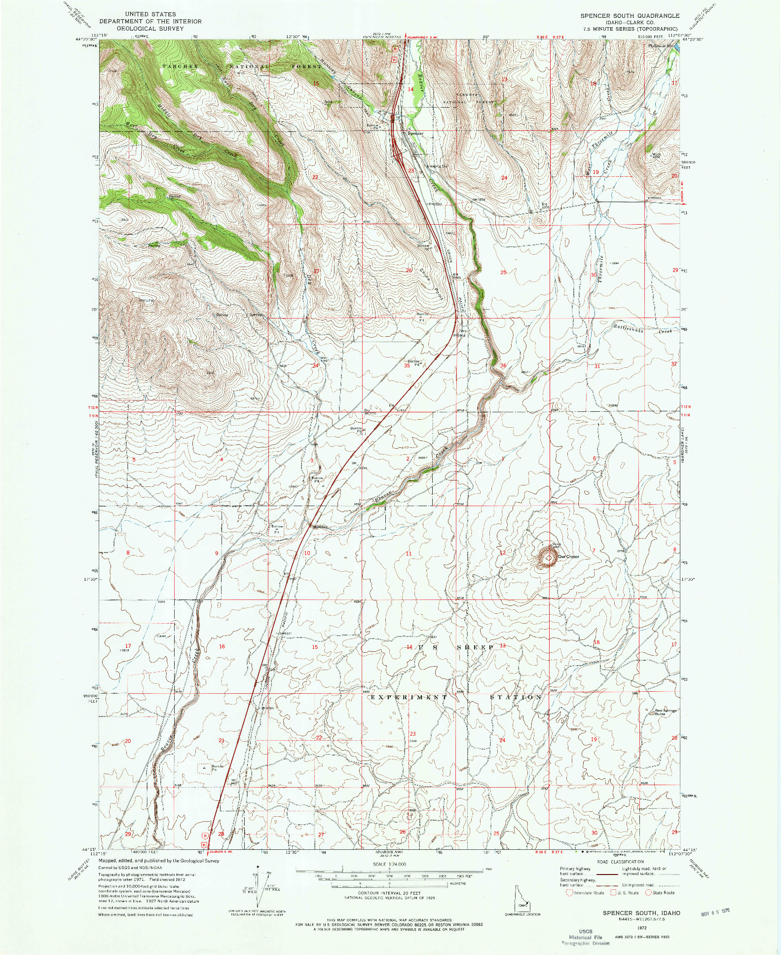 USGS 1:24000-SCALE QUADRANGLE FOR SPENCER SOUTH, ID 1972