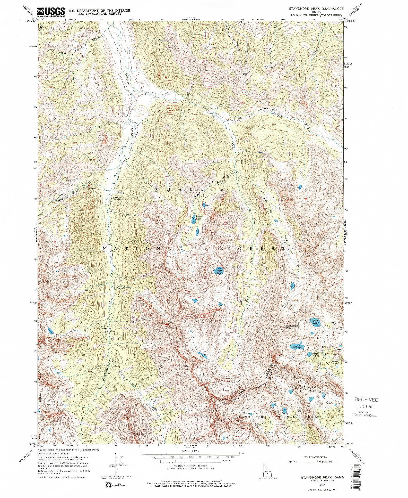 USGS 1:24000-SCALE QUADRANGLE FOR STANDHOPE PEAK, ID 1967