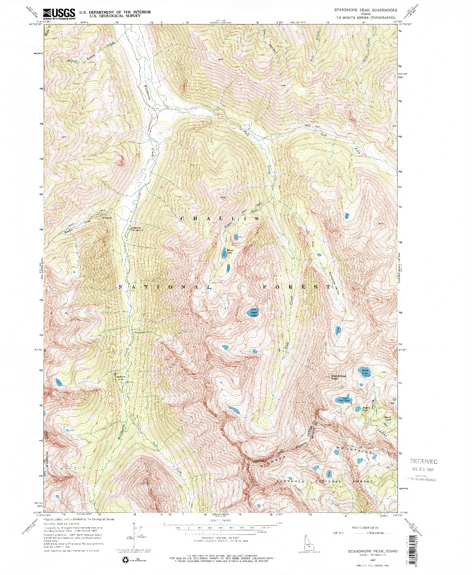 USGS 1:24000-SCALE QUADRANGLE FOR STANDHOPE PEAK, ID 1967