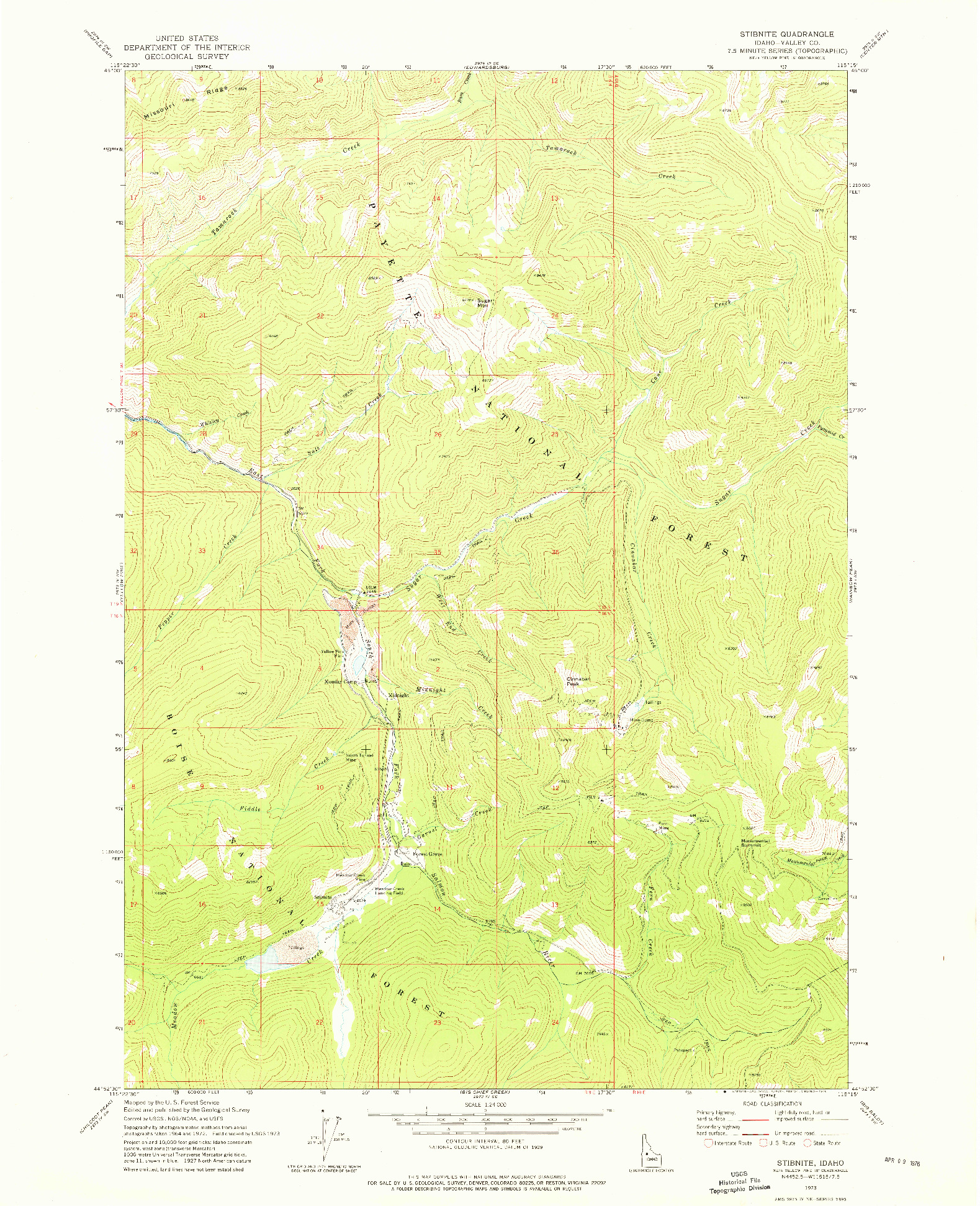 USGS 1:24000-SCALE QUADRANGLE FOR STIBNITE, ID 1973