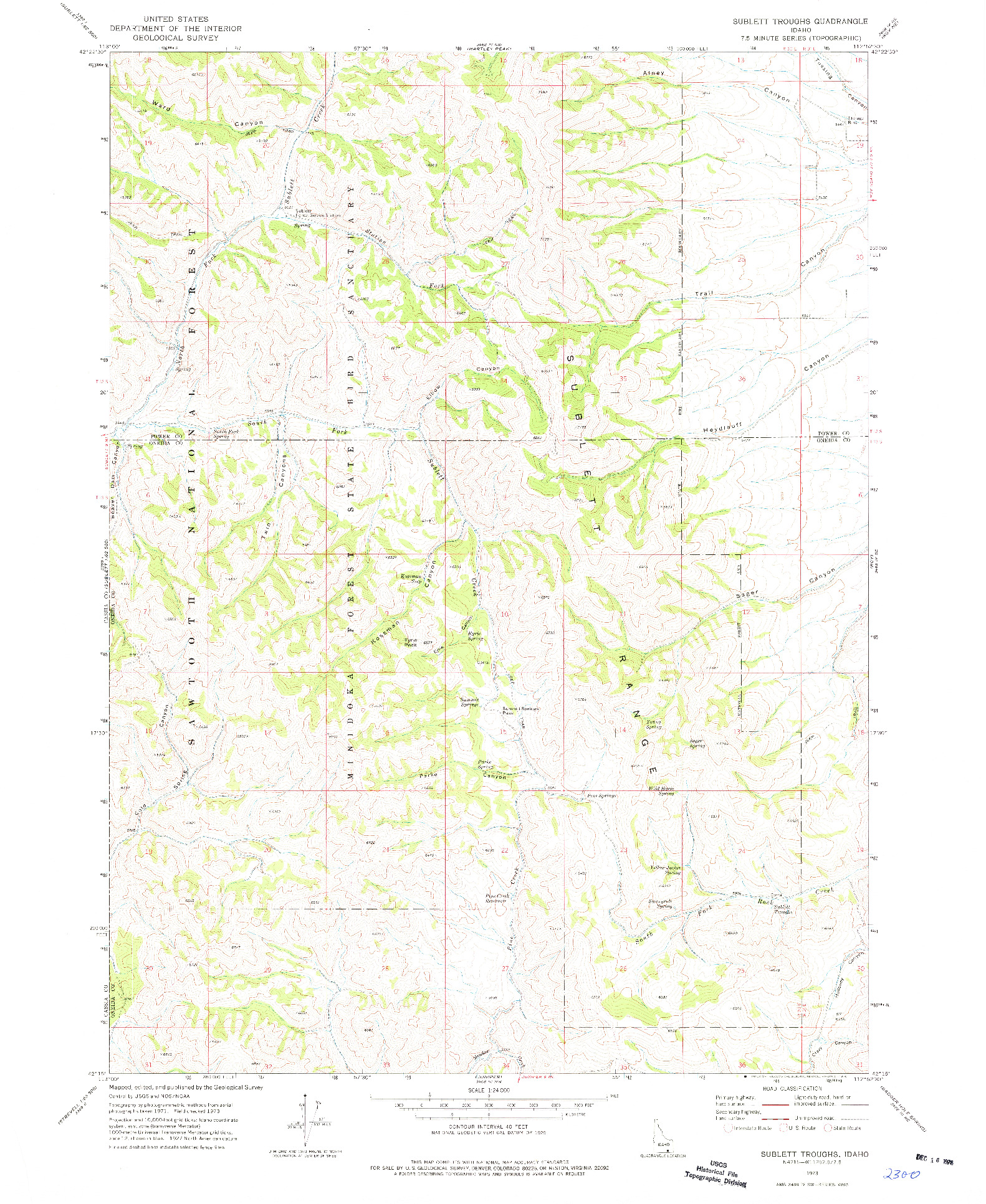 USGS 1:24000-SCALE QUADRANGLE FOR SUBLETT TROUGHS, ID 1973