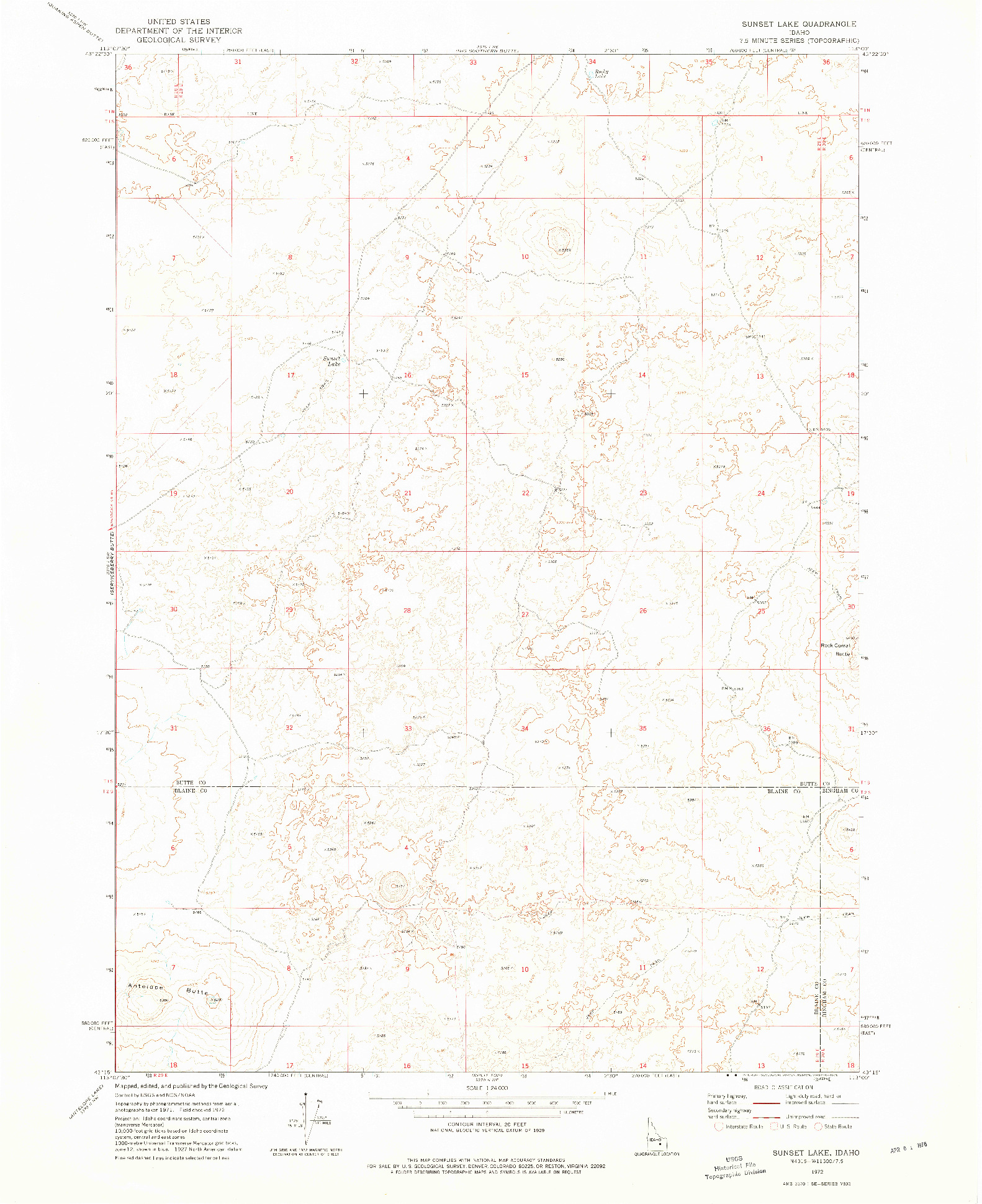 USGS 1:24000-SCALE QUADRANGLE FOR SUNSET LAKE, ID 1972