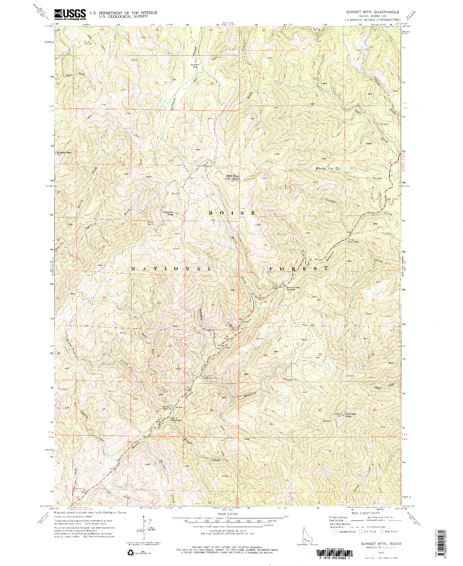 USGS 1:24000-SCALE QUADRANGLE FOR SUNSET MTN., ID 1972
