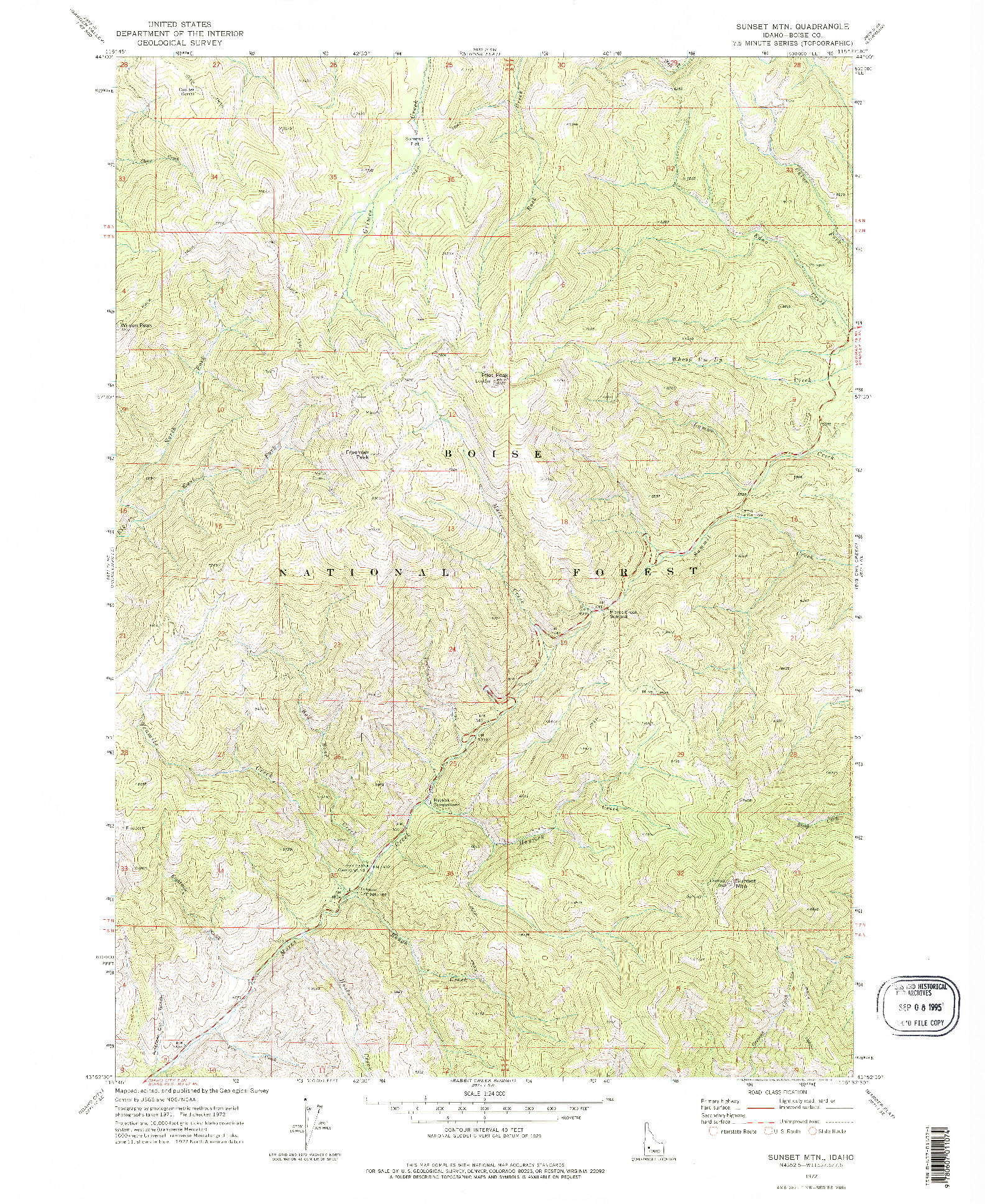 USGS 1:24000-SCALE QUADRANGLE FOR SUNSET MTN., ID 1972